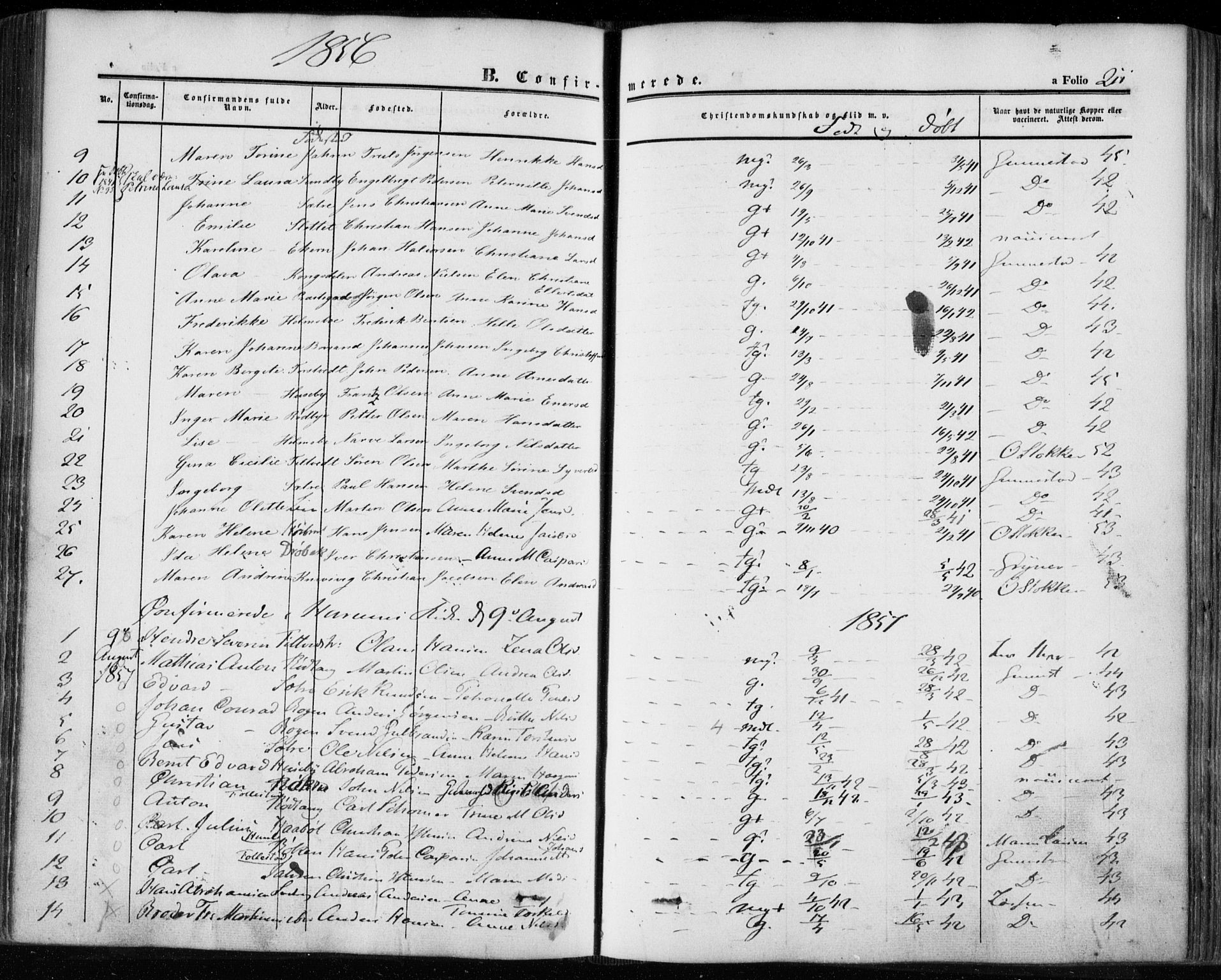 Hurum kirkebøker, SAKO/A-229/F/Fa/L0011: Parish register (official) no. 11, 1847-1860, p. 211