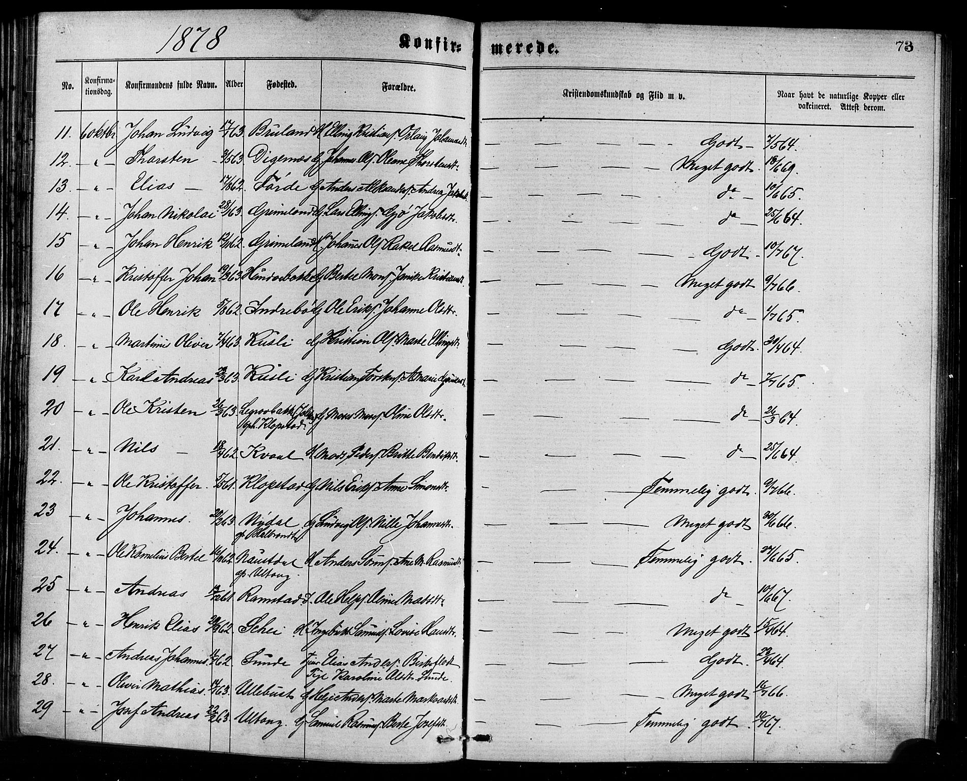 Førde sokneprestembete, SAB/A-79901/H/Haa/Haaa/L0011: Parish register (official) no. A 11, 1877-1880, p. 73