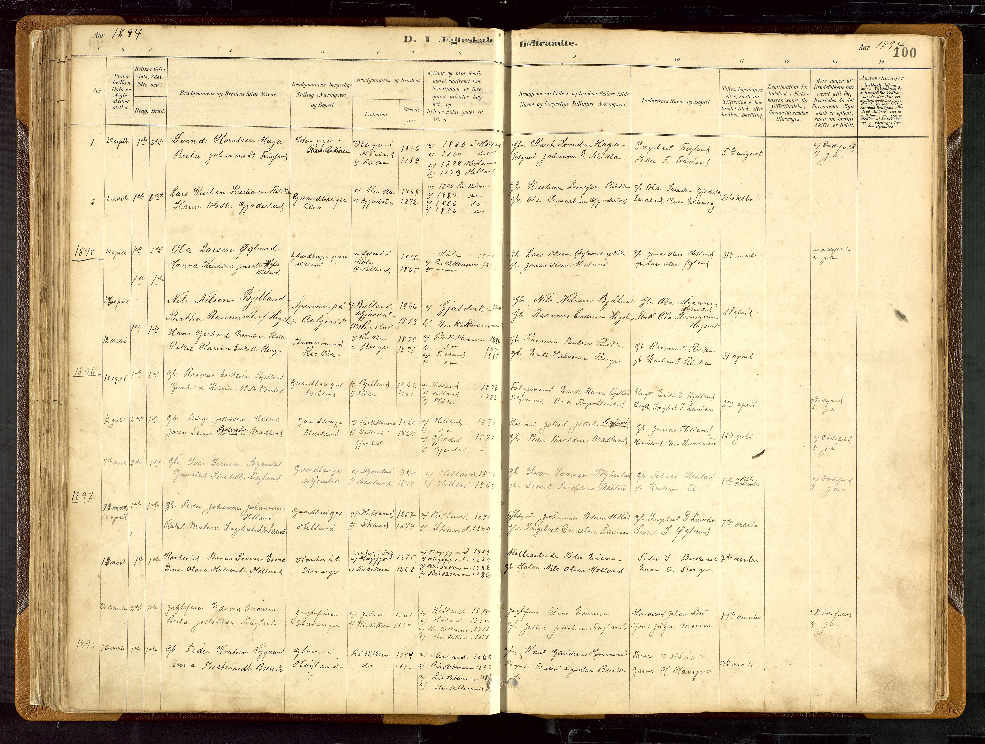 Hetland sokneprestkontor, SAST/A-101826/30/30BB/L0007: Parish register (copy) no. B 7, 1878-1910, p. 100