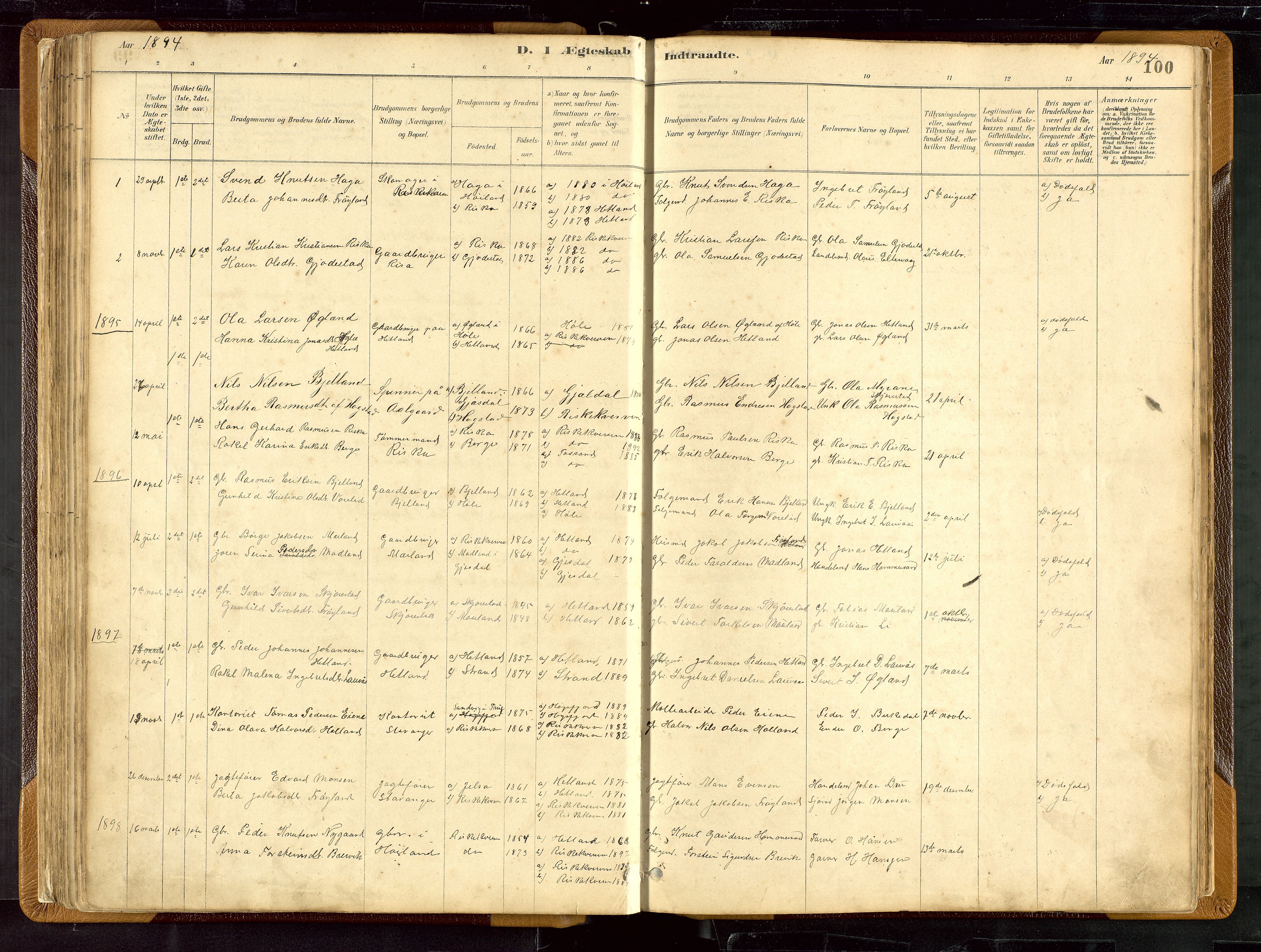 Hetland sokneprestkontor, AV/SAST-A-101826/30/30BB/L0007: Parish register (copy) no. B 7, 1878-1910, p. 100