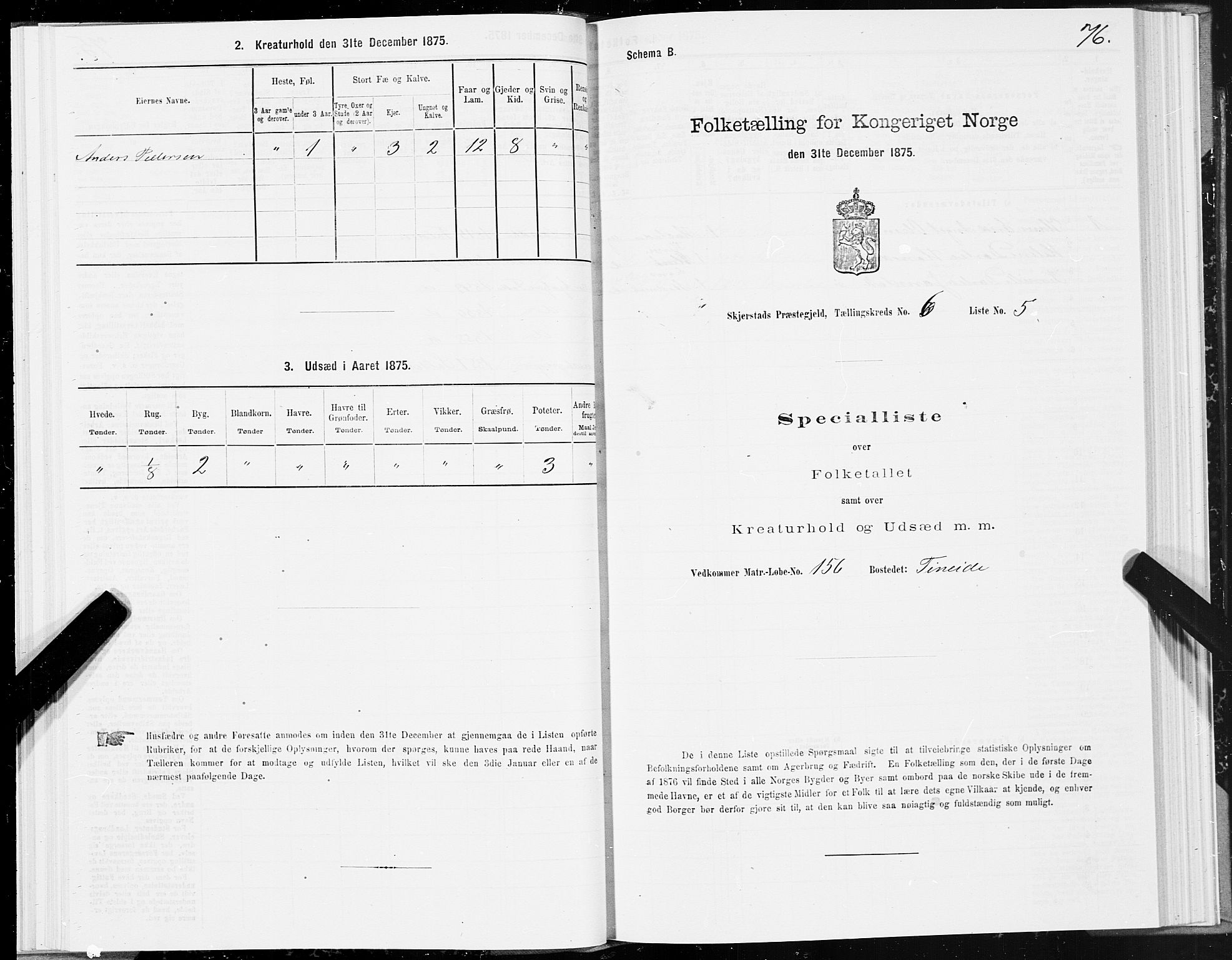 SAT, 1875 census for 1842P Skjerstad, 1875, p. 3076