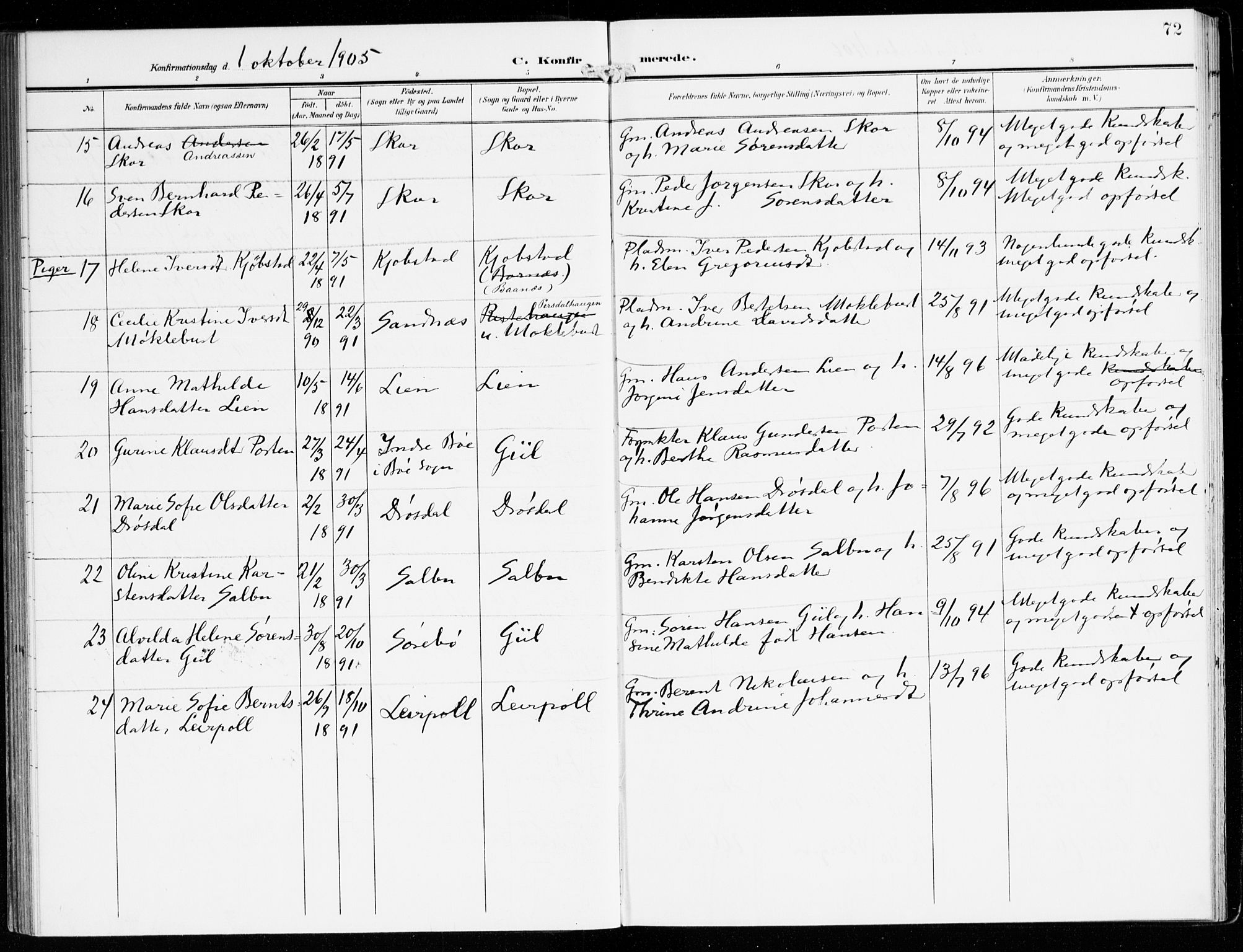 Hyllestad sokneprestembete, AV/SAB-A-80401: Parish register (official) no. D 2, 1905-1919, p. 72