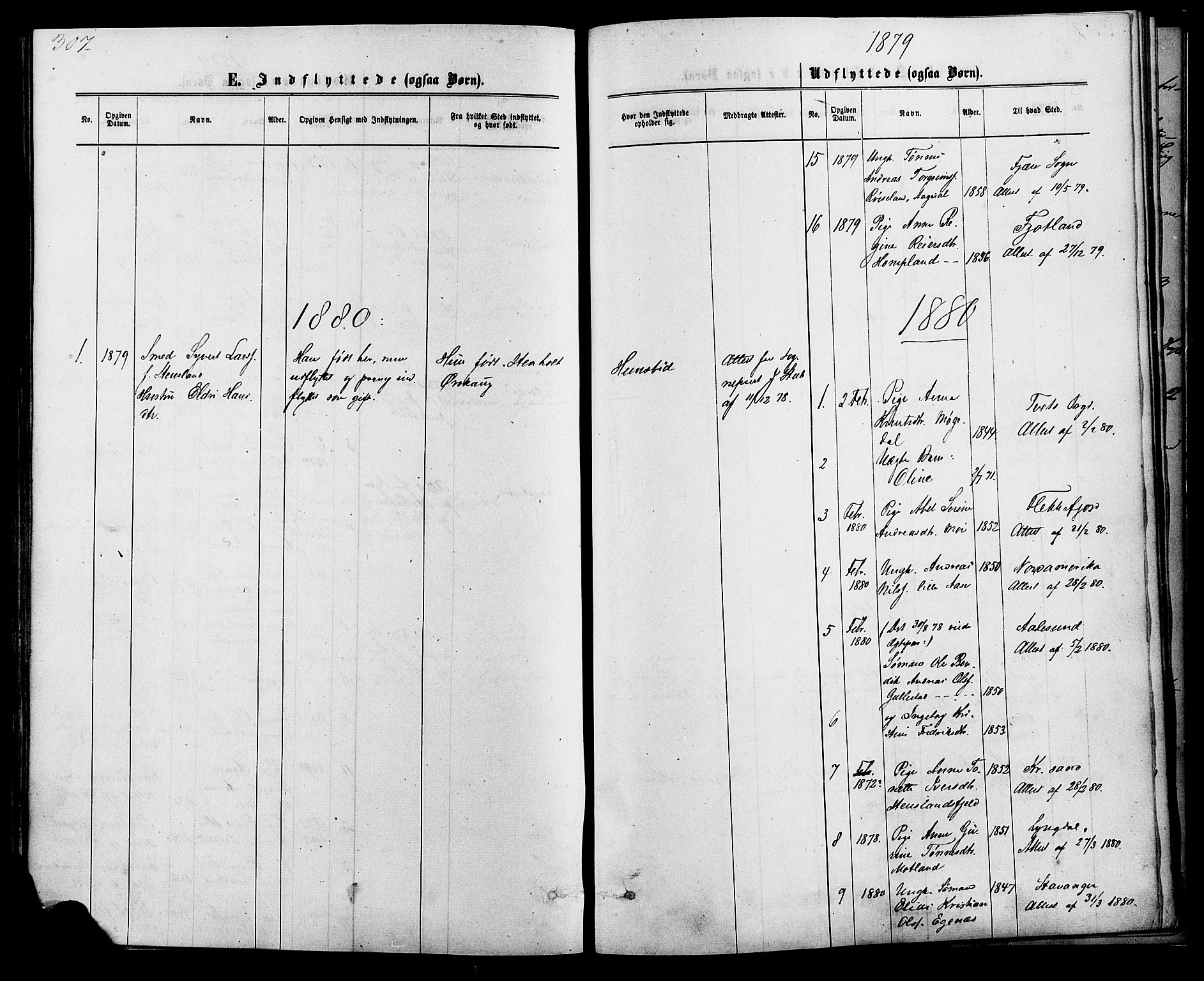 Kvinesdal sokneprestkontor, SAK/1111-0026/F/Fa/Fab/L0007: Parish register (official) no. A 7, 1870-1885, p. 307