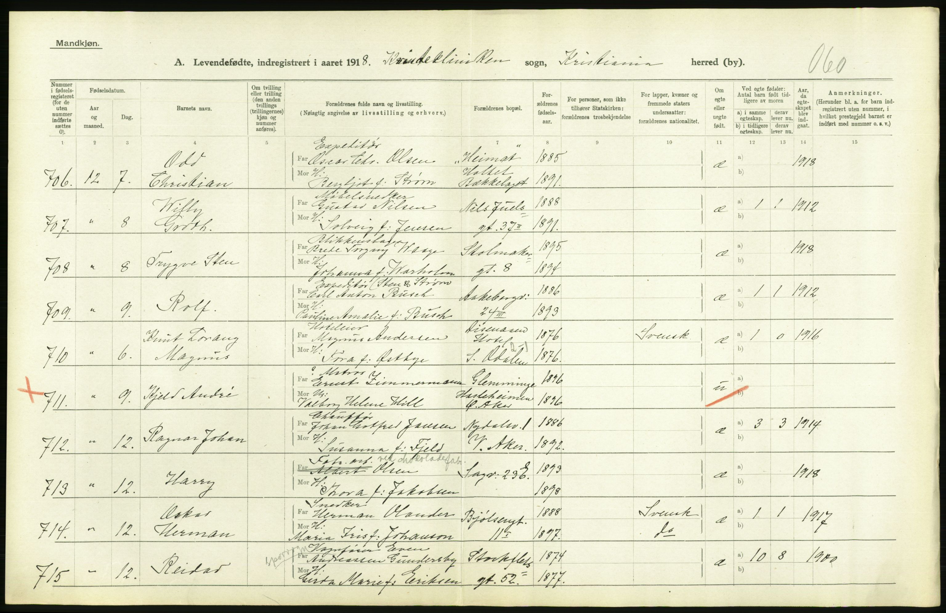 Statistisk sentralbyrå, Sosiodemografiske emner, Befolkning, AV/RA-S-2228/D/Df/Dfb/Dfbh/L0008: Kristiania: Levendefødte menn og kvinner., 1918, p. 542