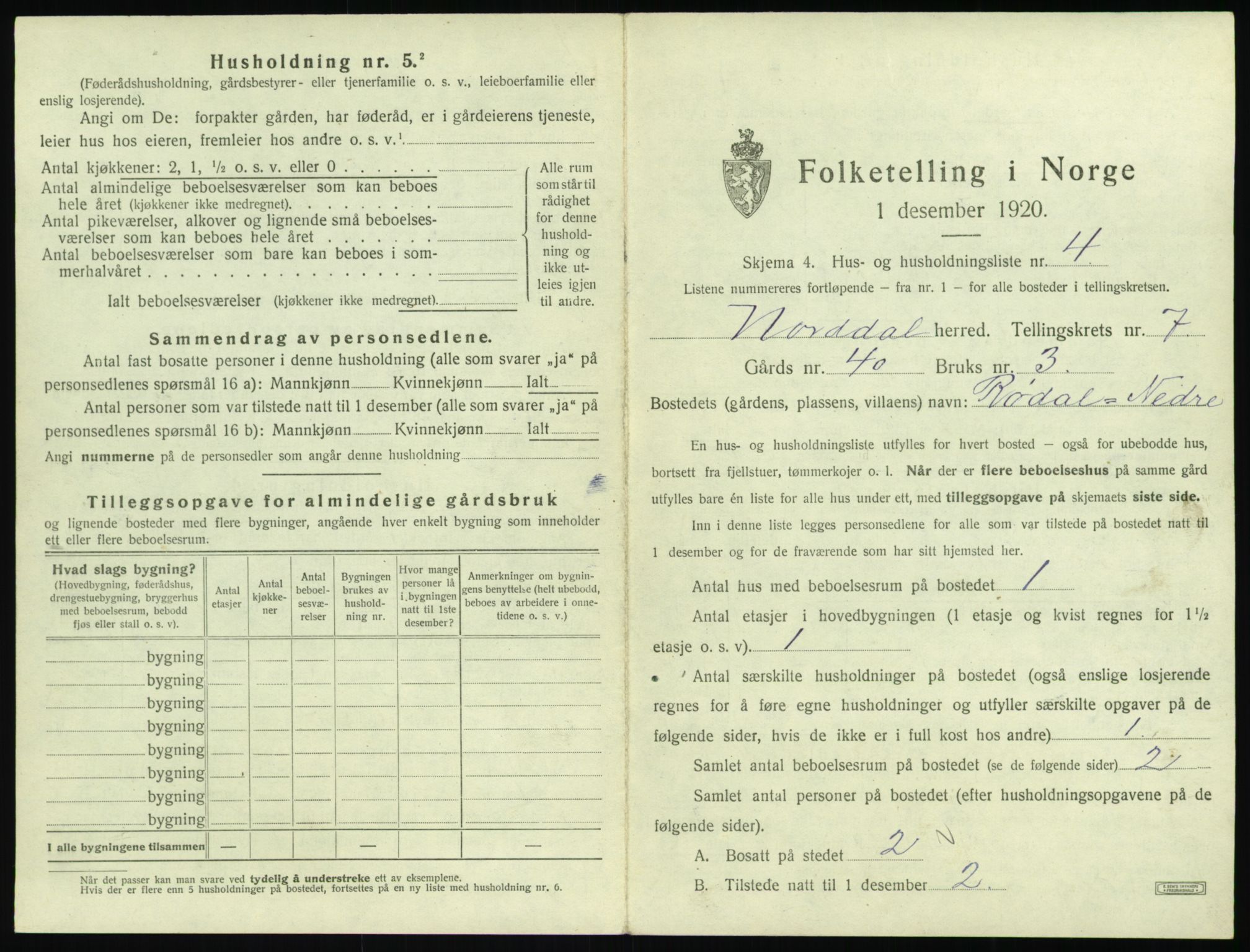 SAT, 1920 census for Norddal, 1920, p. 471