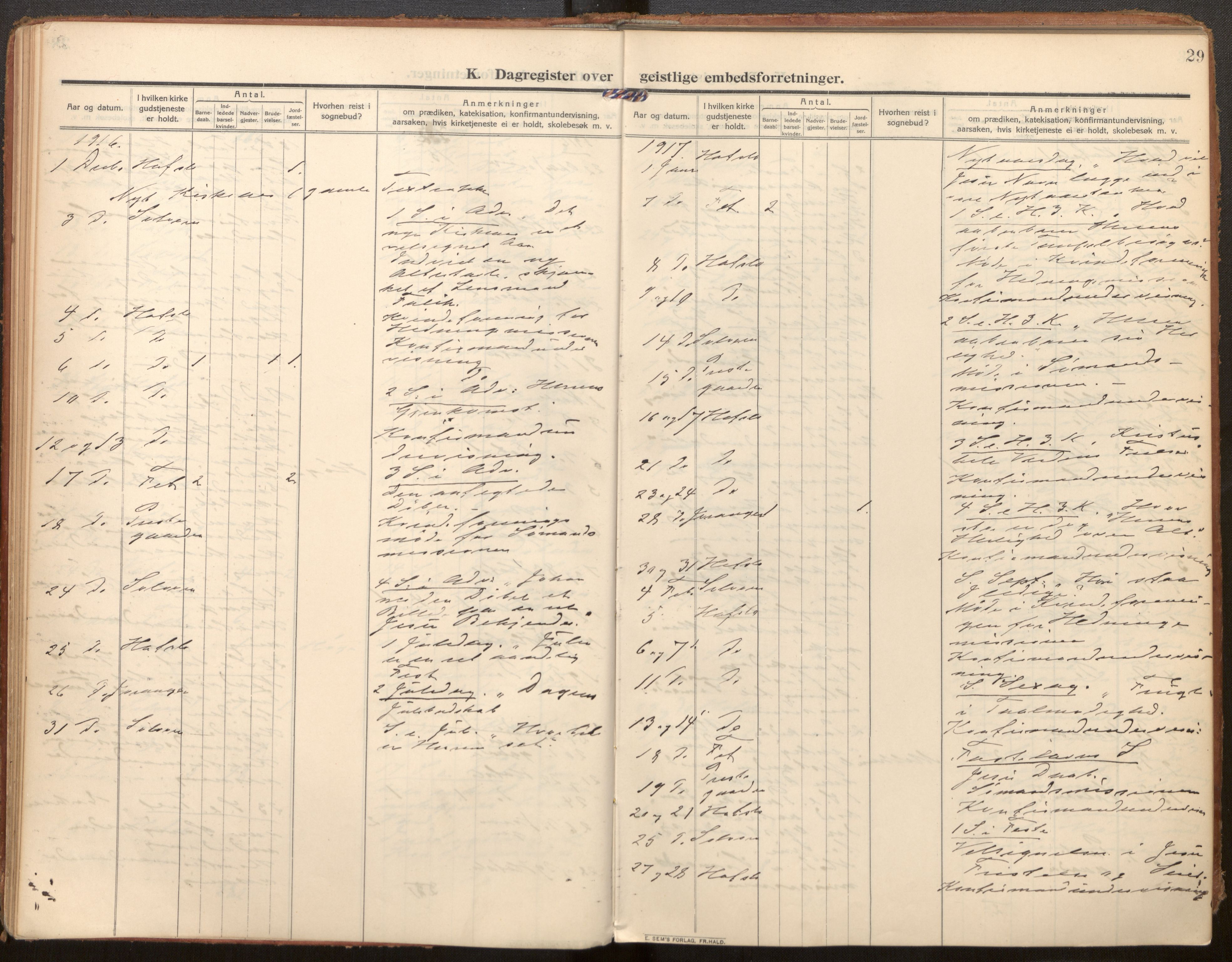 Hafslo sokneprestembete, SAB/A-80301/H/Haa/Haaf/L0004: Diary records no. F 4, 1909-1941, p. 29