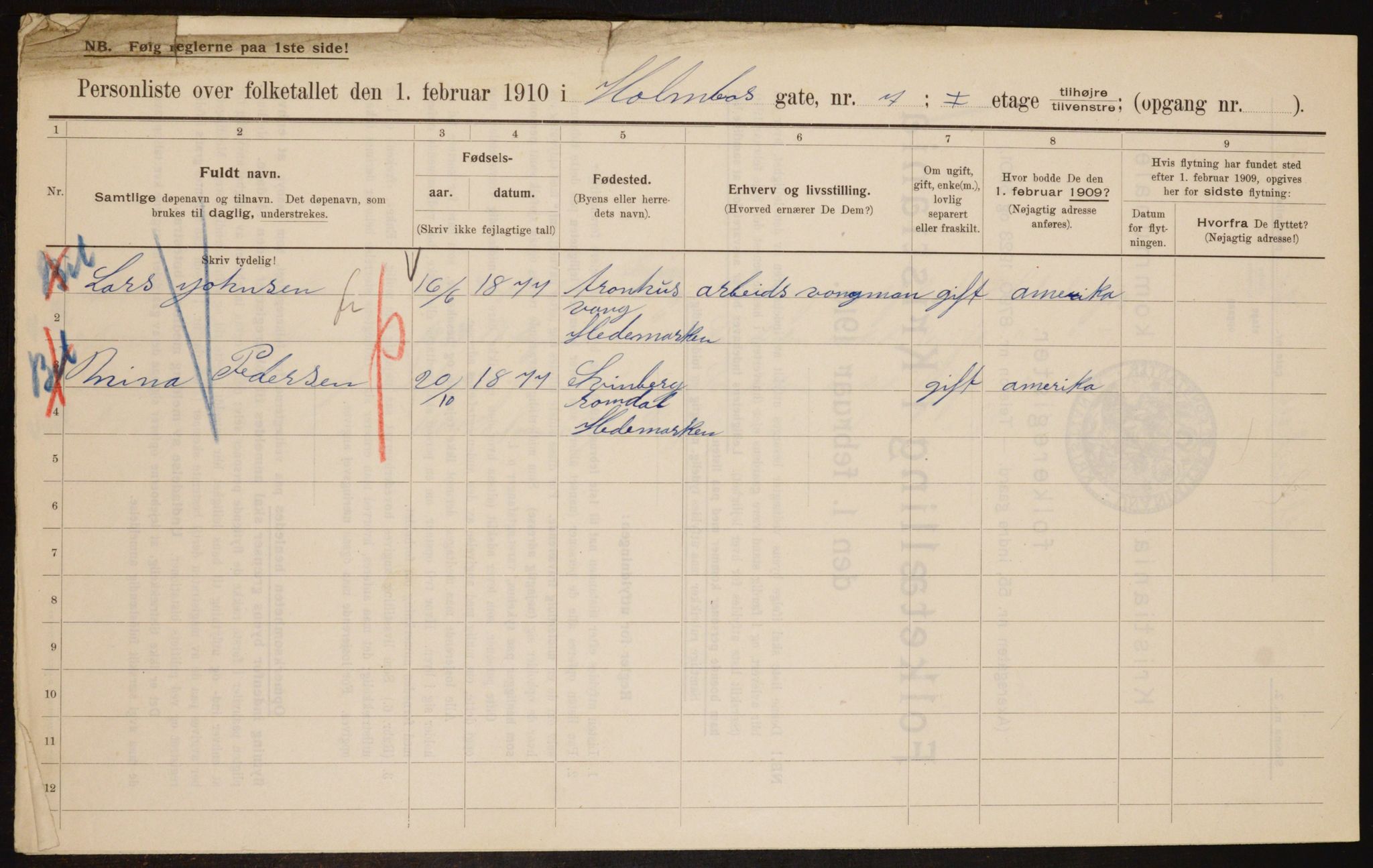 OBA, Municipal Census 1910 for Kristiania, 1910, p. 40040