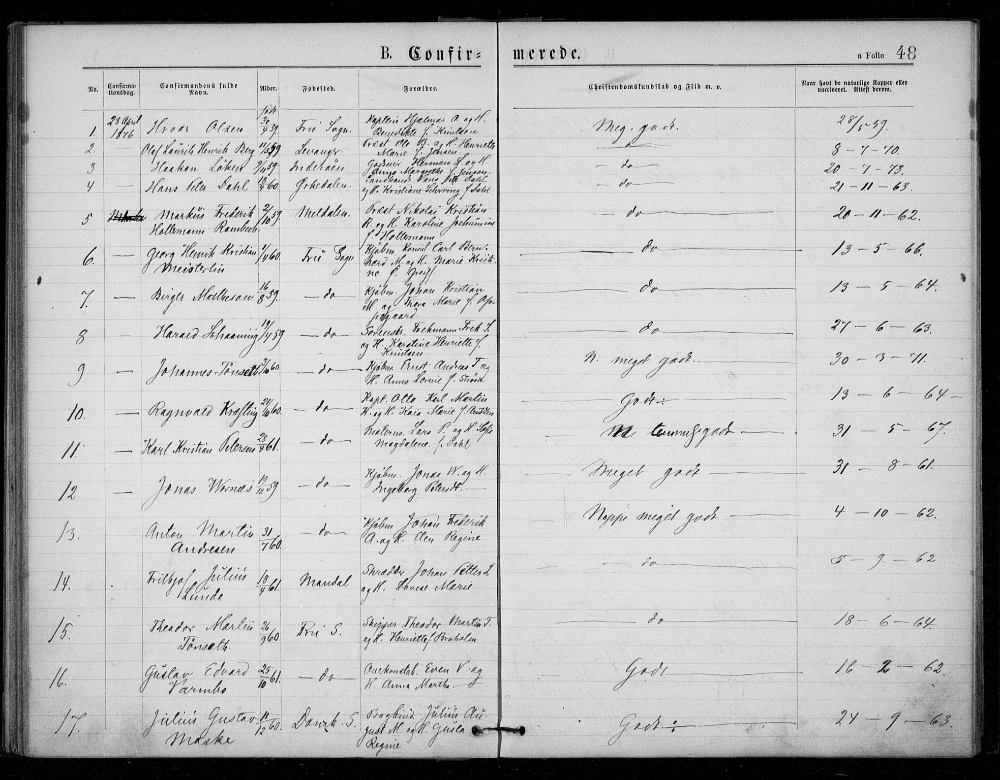 Ministerialprotokoller, klokkerbøker og fødselsregistre - Sør-Trøndelag, SAT/A-1456/602/L0121: Parish register (official) no. 602A19, 1872-1879, p. 48