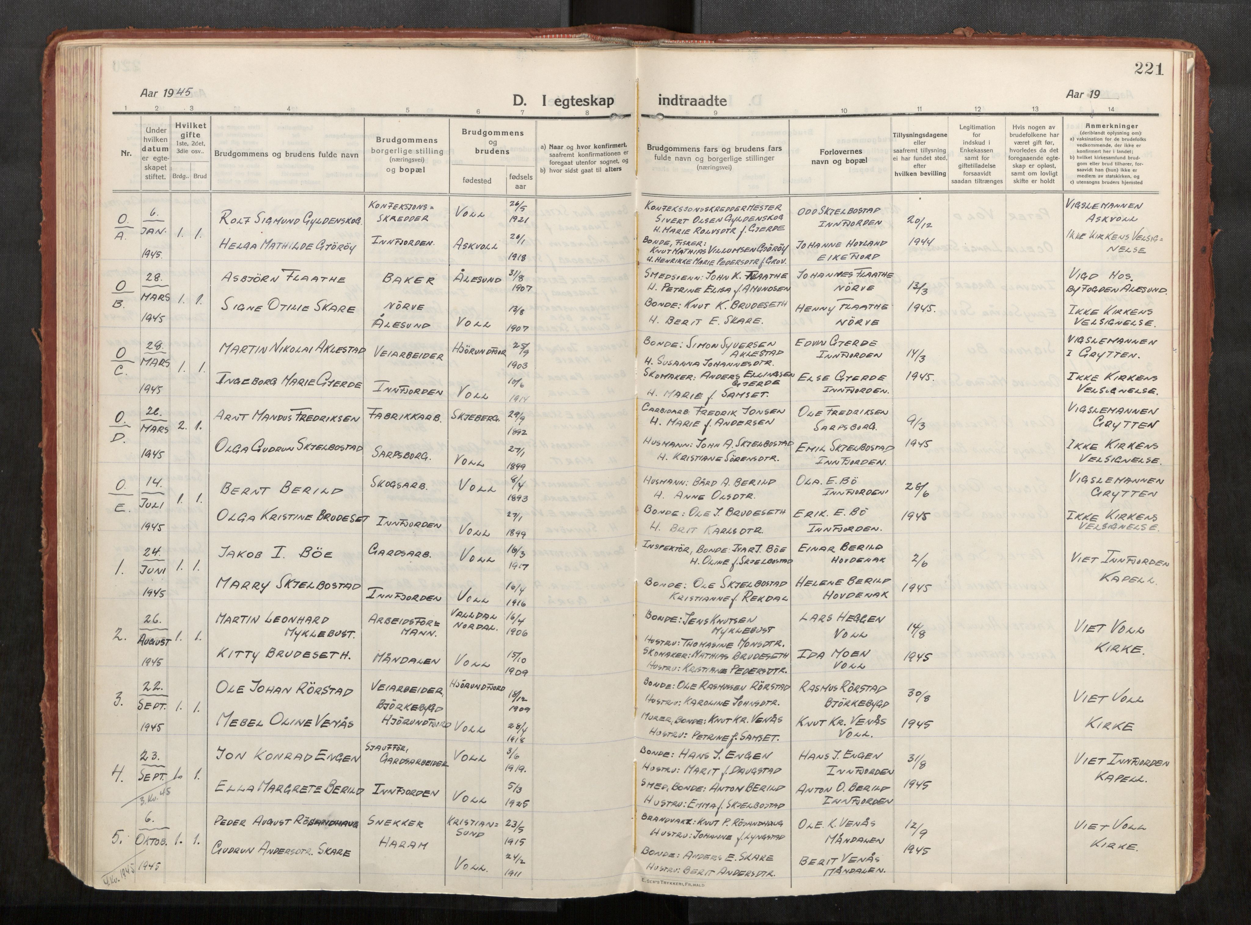 Eid sokneprestkontor, AV/SAT-A-1254: Parish register (official) no. 543A04, 1916-1956, p. 221