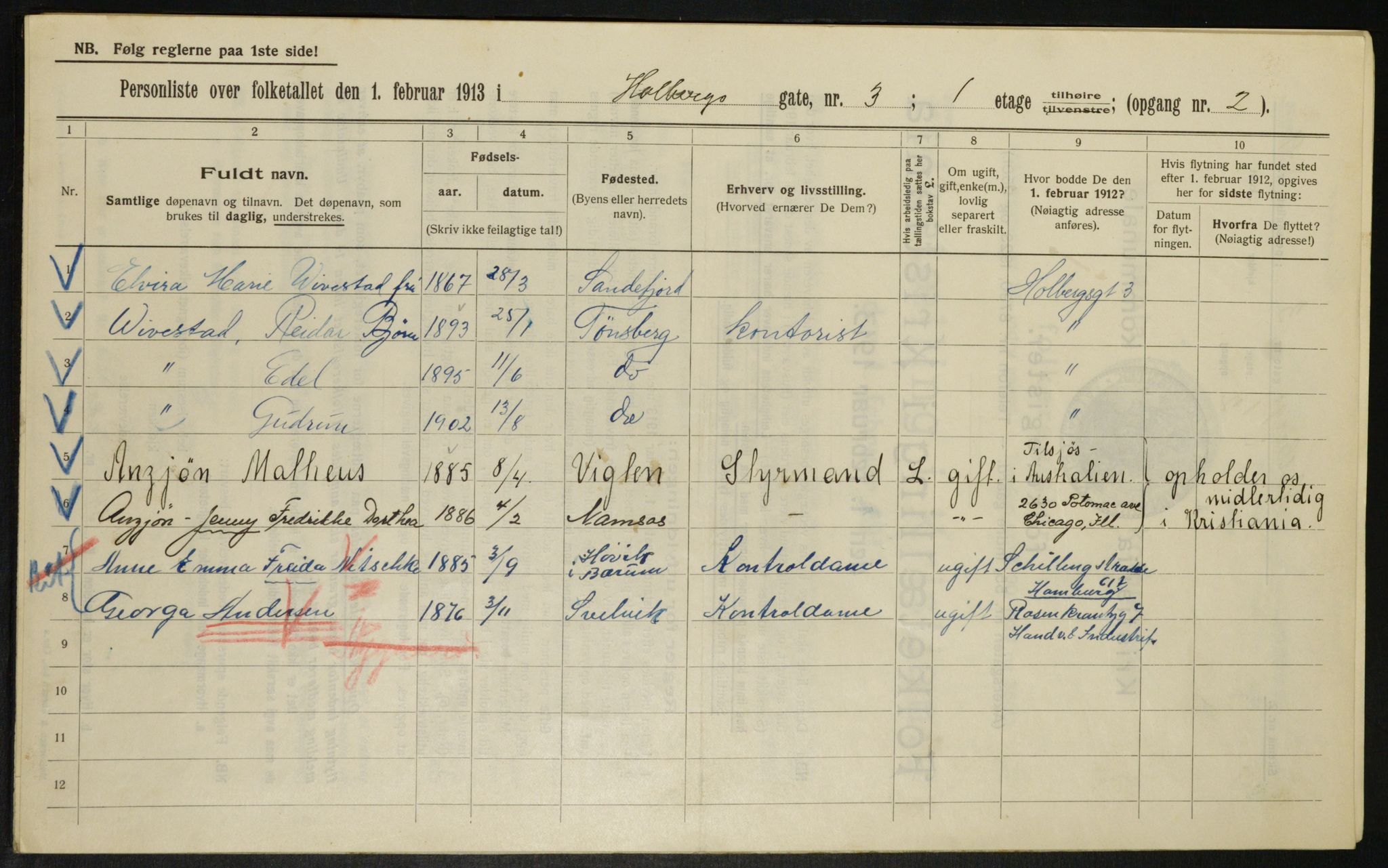 OBA, Municipal Census 1913 for Kristiania, 1913, p. 40083