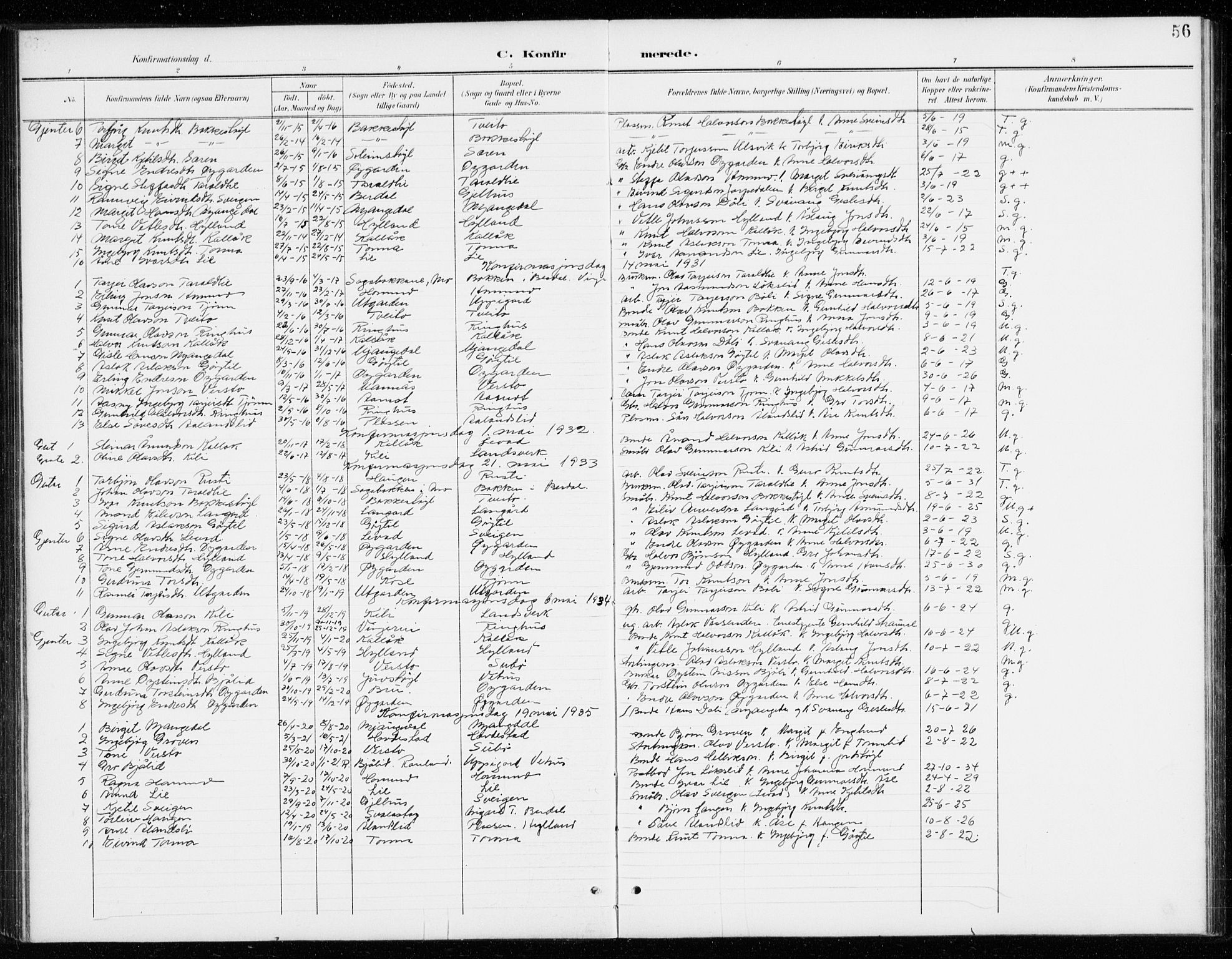 Vinje kirkebøker, SAKO/A-312/G/Gb/L0003: Parish register (copy) no. II 3, 1892-1943, p. 56