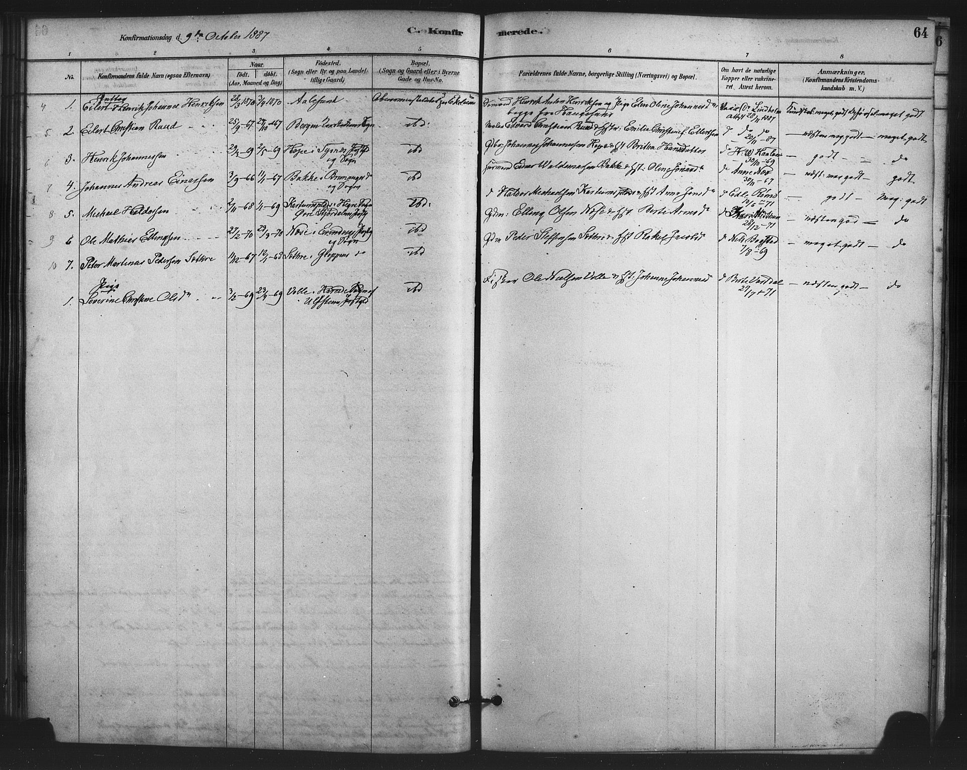 Fana Sokneprestembete, AV/SAB-A-75101/H/Haa/Haai/L0001: Parish register (official) no. I 1, 1878-1888, p. 64