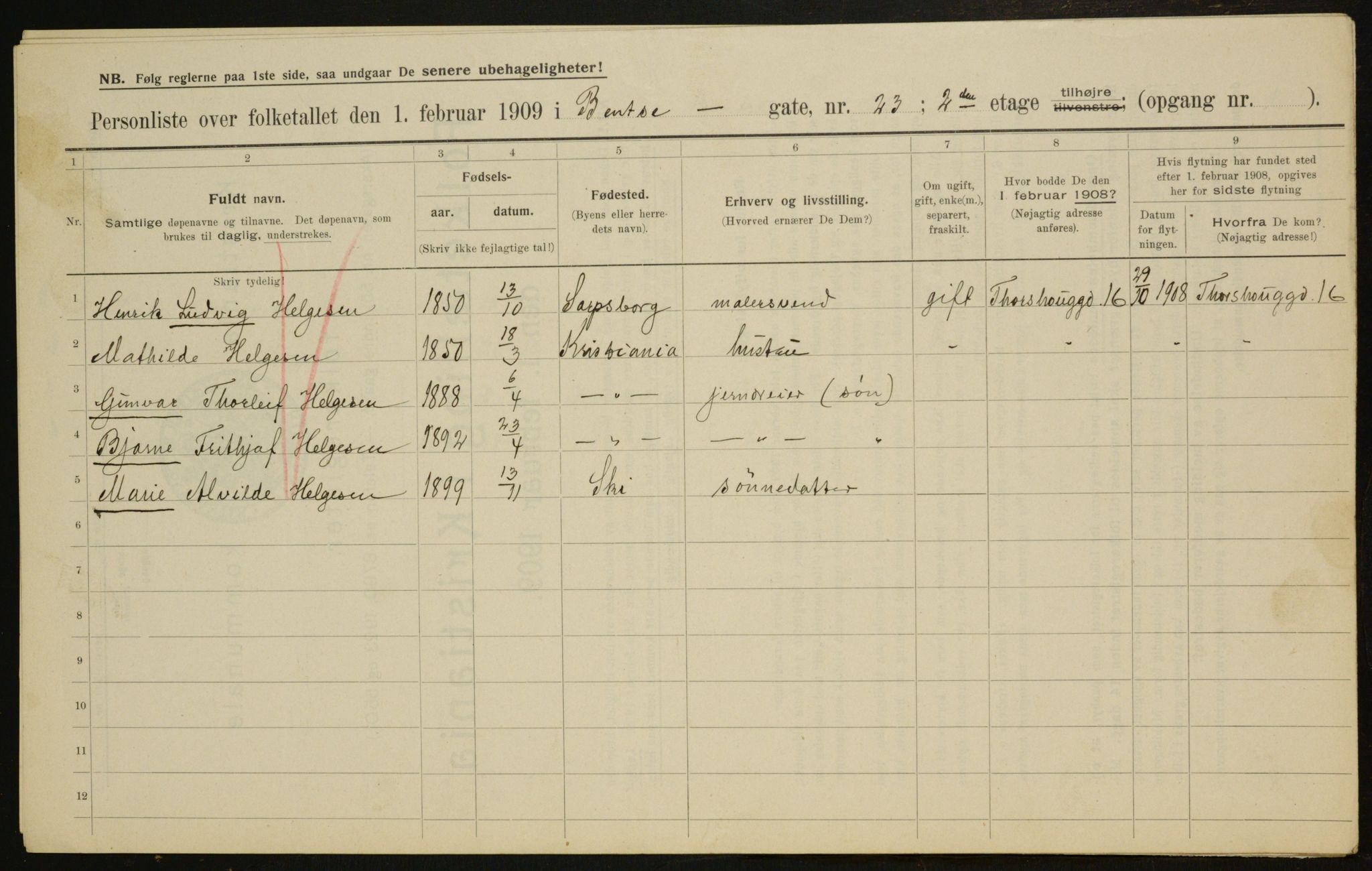 OBA, Municipal Census 1909 for Kristiania, 1909, p. 3422