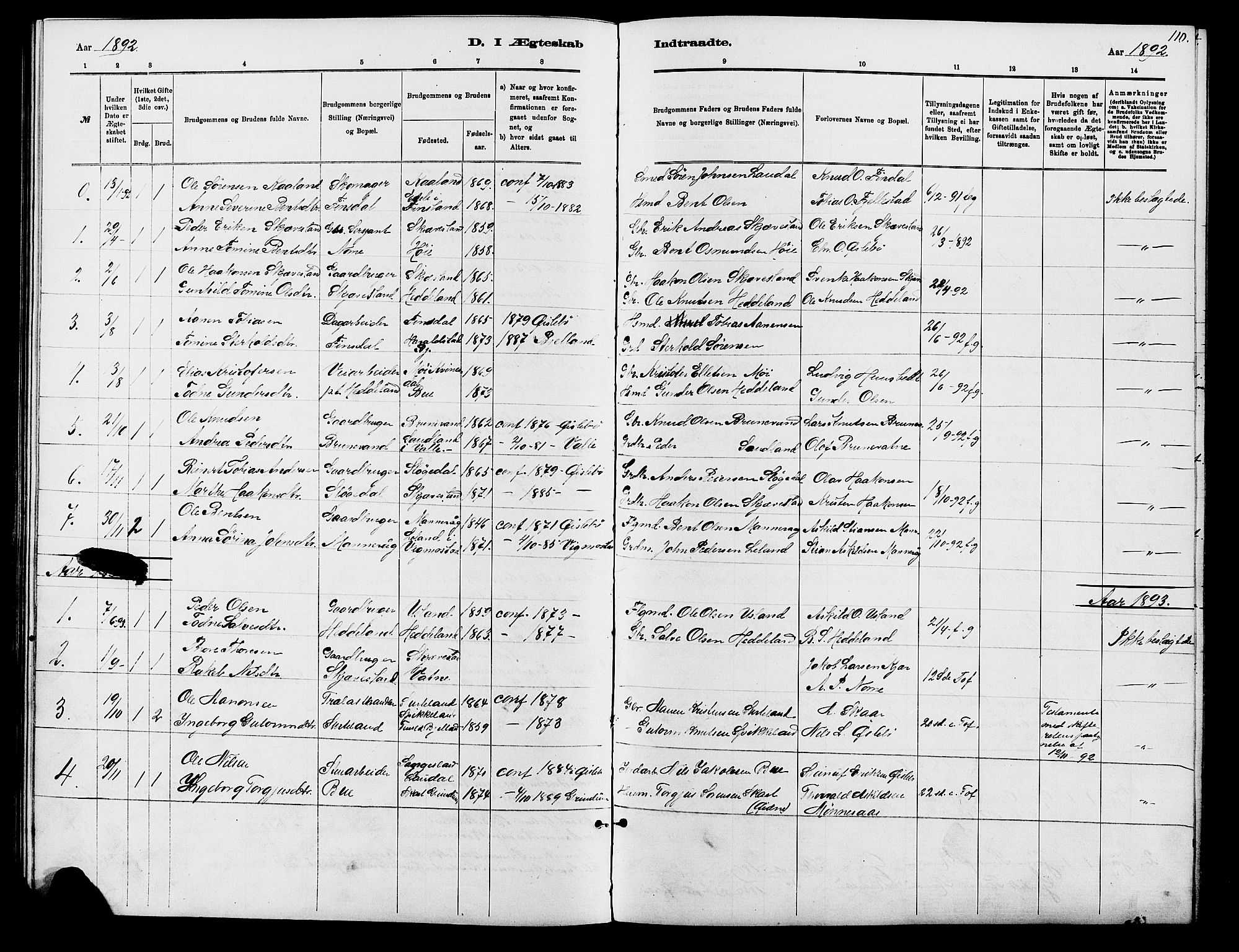 Holum sokneprestkontor, AV/SAK-1111-0022/F/Fb/Fbc/L0003: Parish register (copy) no. B 3, 1882-1908, p. 110