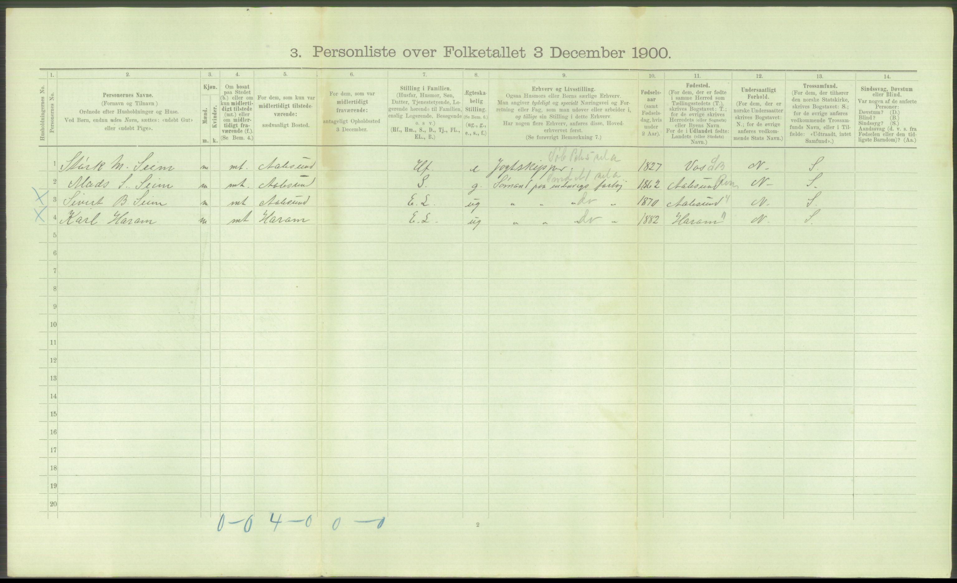 RA, 1900 Census - ship lists from ships in Norwegian harbours, harbours abroad and at sea, 1900, p. 3228