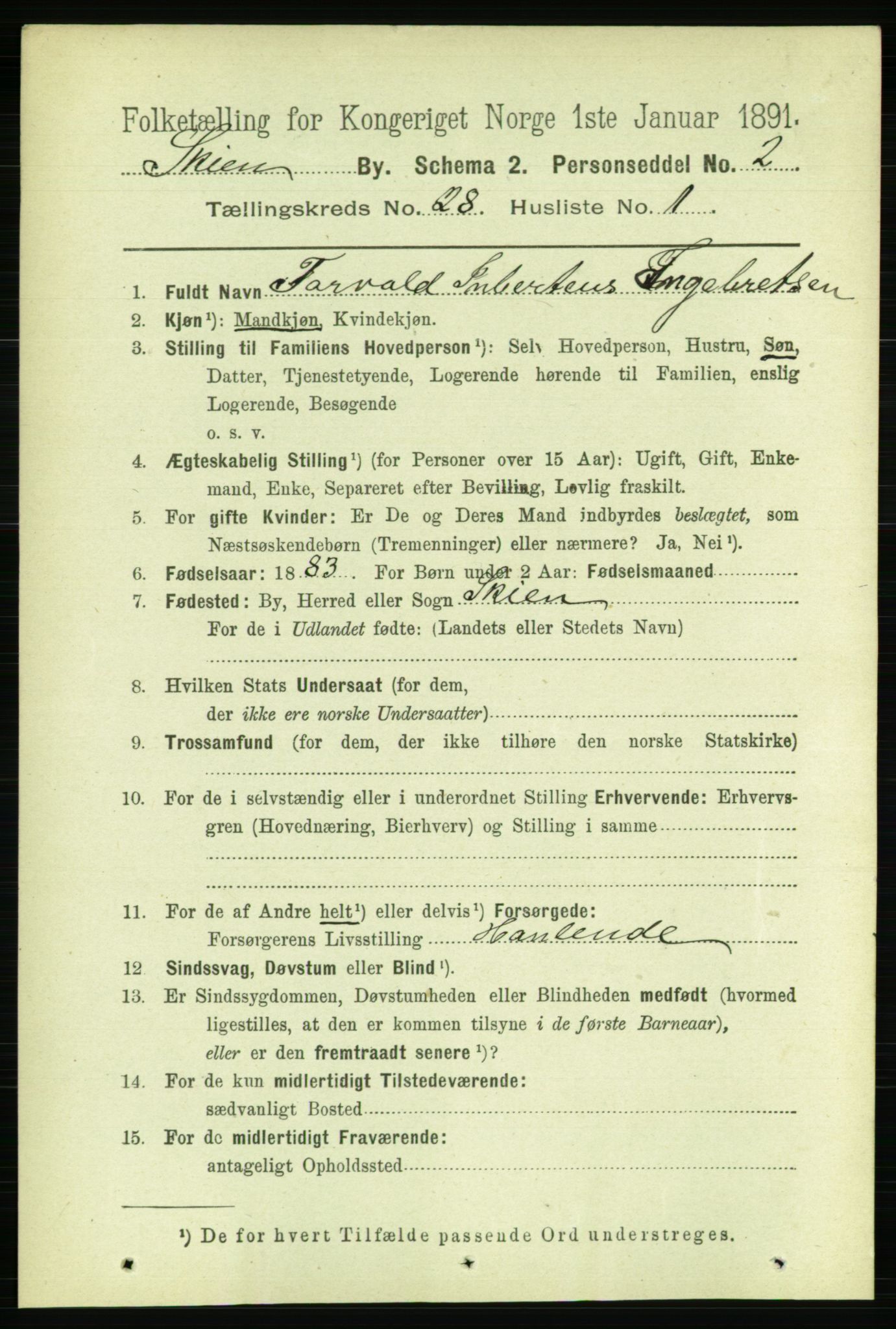 RA, 1891 census for 0806 Skien, 1891, p. 6497