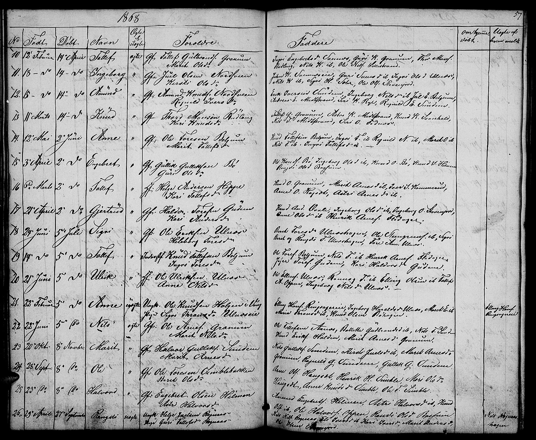 Nord-Aurdal prestekontor, SAH/PREST-132/H/Ha/Hab/L0004: Parish register (copy) no. 4, 1842-1882, p. 57