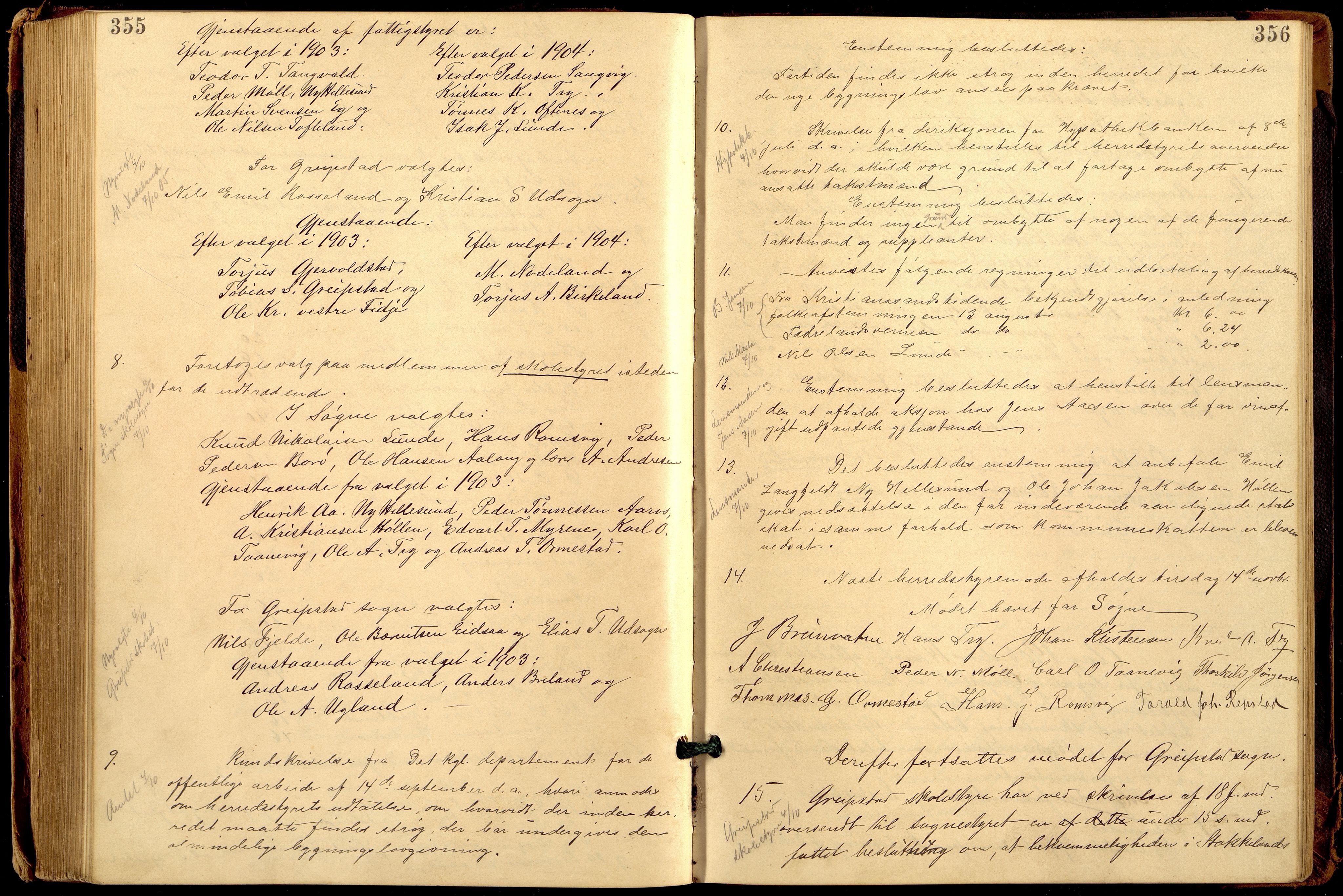 Søgne og Greipstad kommune - Formannskapet, ARKSOR/1018SG120/A/L0006: Møtebok (d), 1901-1909, p. 355-356