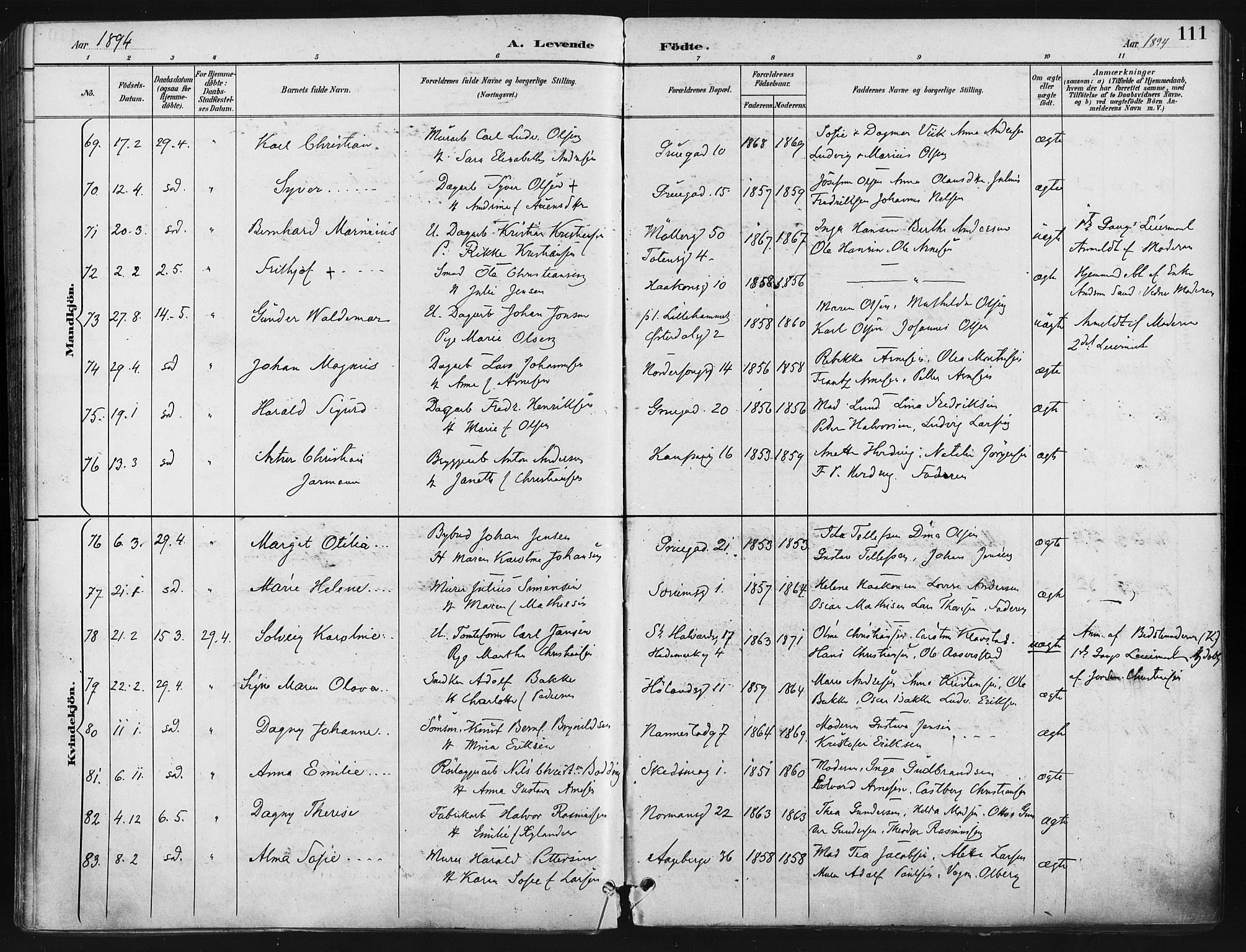 Kampen prestekontor Kirkebøker, SAO/A-10853/F/Fa/L0005: Parish register (official) no. I 5, 1890-1902, p. 111