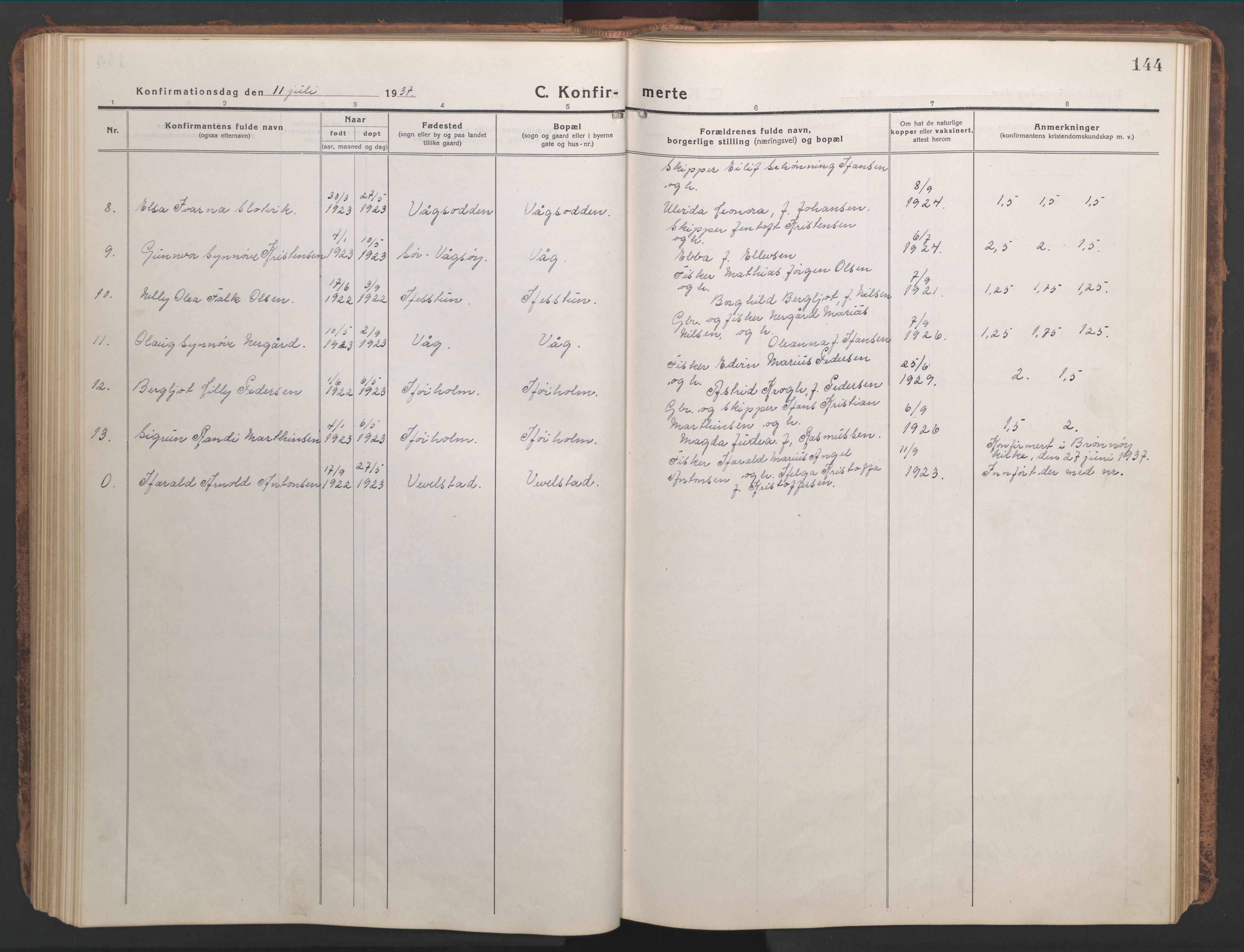 Ministerialprotokoller, klokkerbøker og fødselsregistre - Nordland, AV/SAT-A-1459/819/L0278: Parish register (copy) no. 819C04, 1917-1967, p. 144