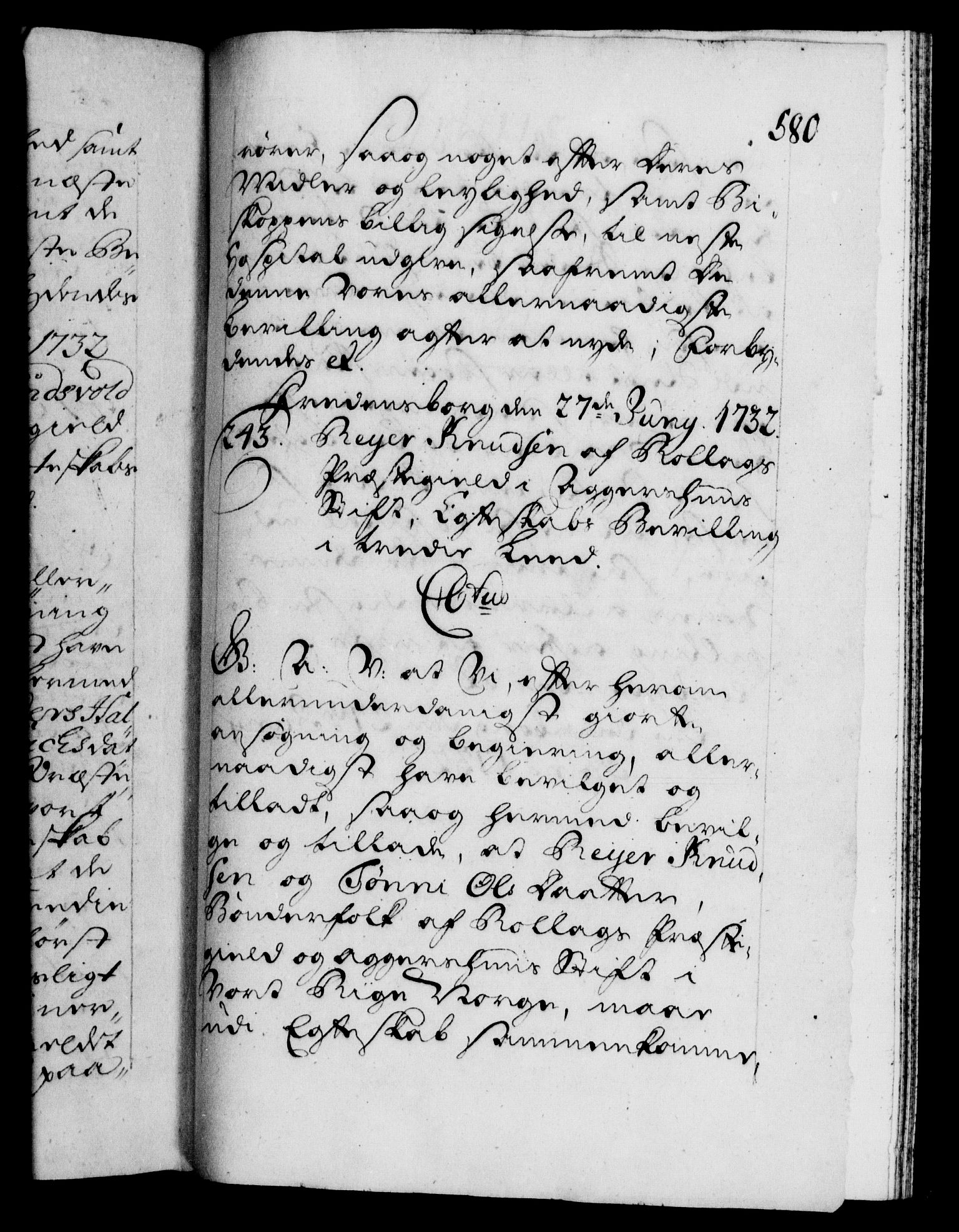 Danske Kanselli 1572-1799, AV/RA-EA-3023/F/Fc/Fca/Fcaa/L0027: Norske registre, 1730-1732, p. 580a