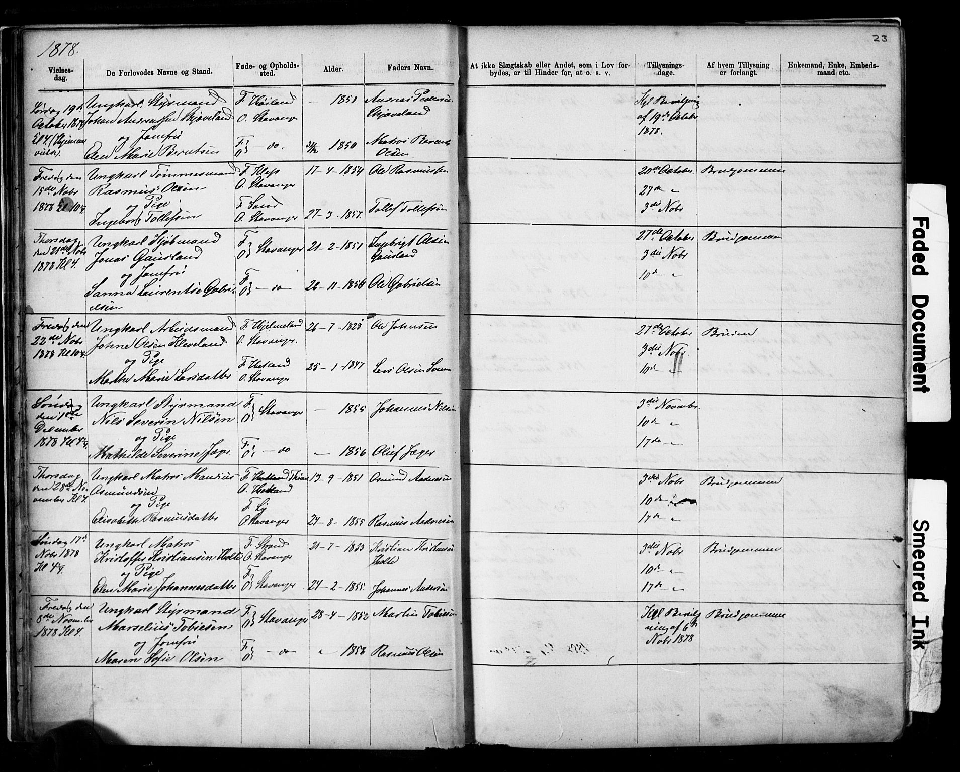 Domkirken sokneprestkontor, SAST/A-101812/001/30/30BB/L0014: Parish register (copy) no. B 14, 1875-1902, p. 23