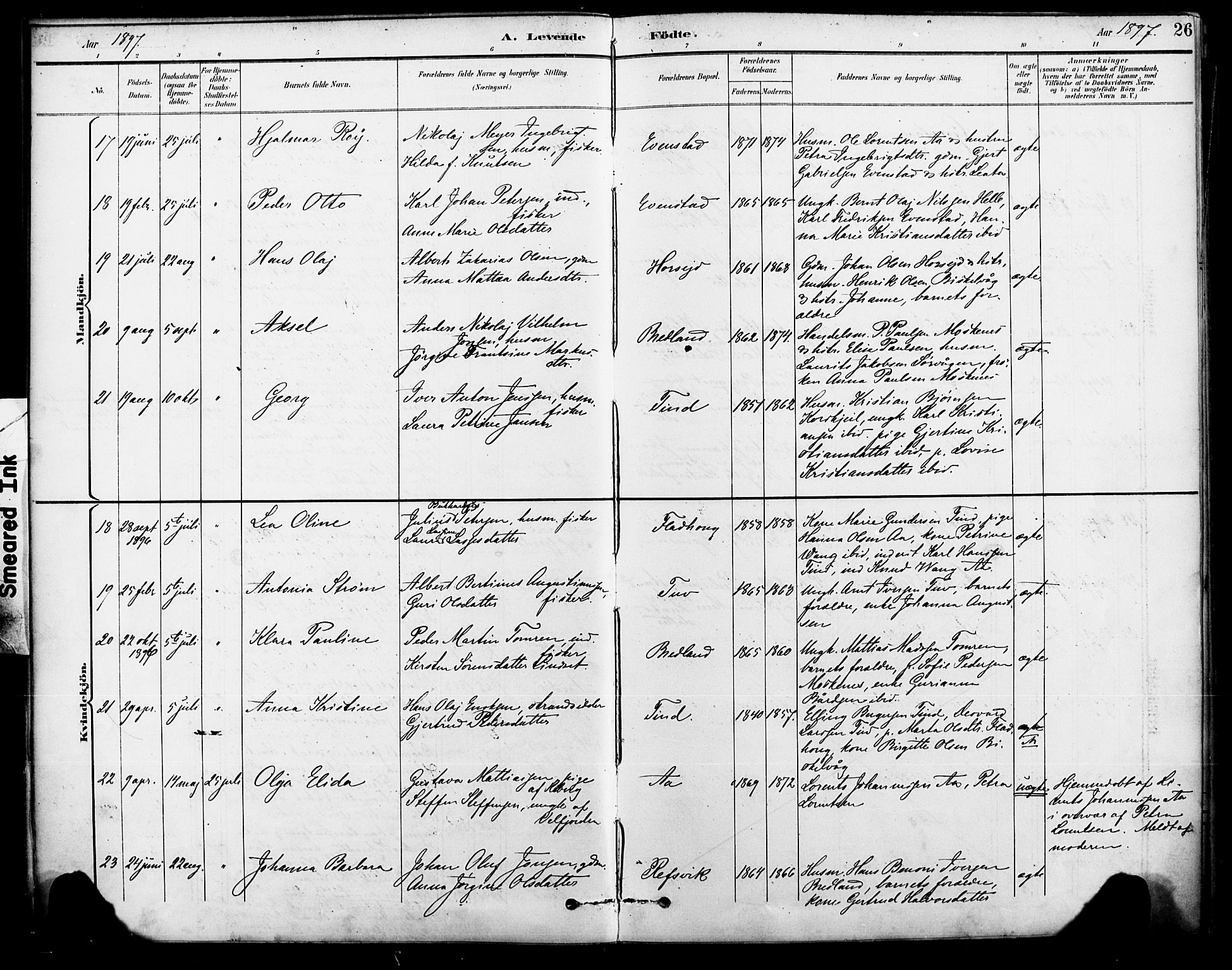Ministerialprotokoller, klokkerbøker og fødselsregistre - Nordland, AV/SAT-A-1459/886/L1220: Parish register (official) no. 886A02, 1892-1903, p. 26