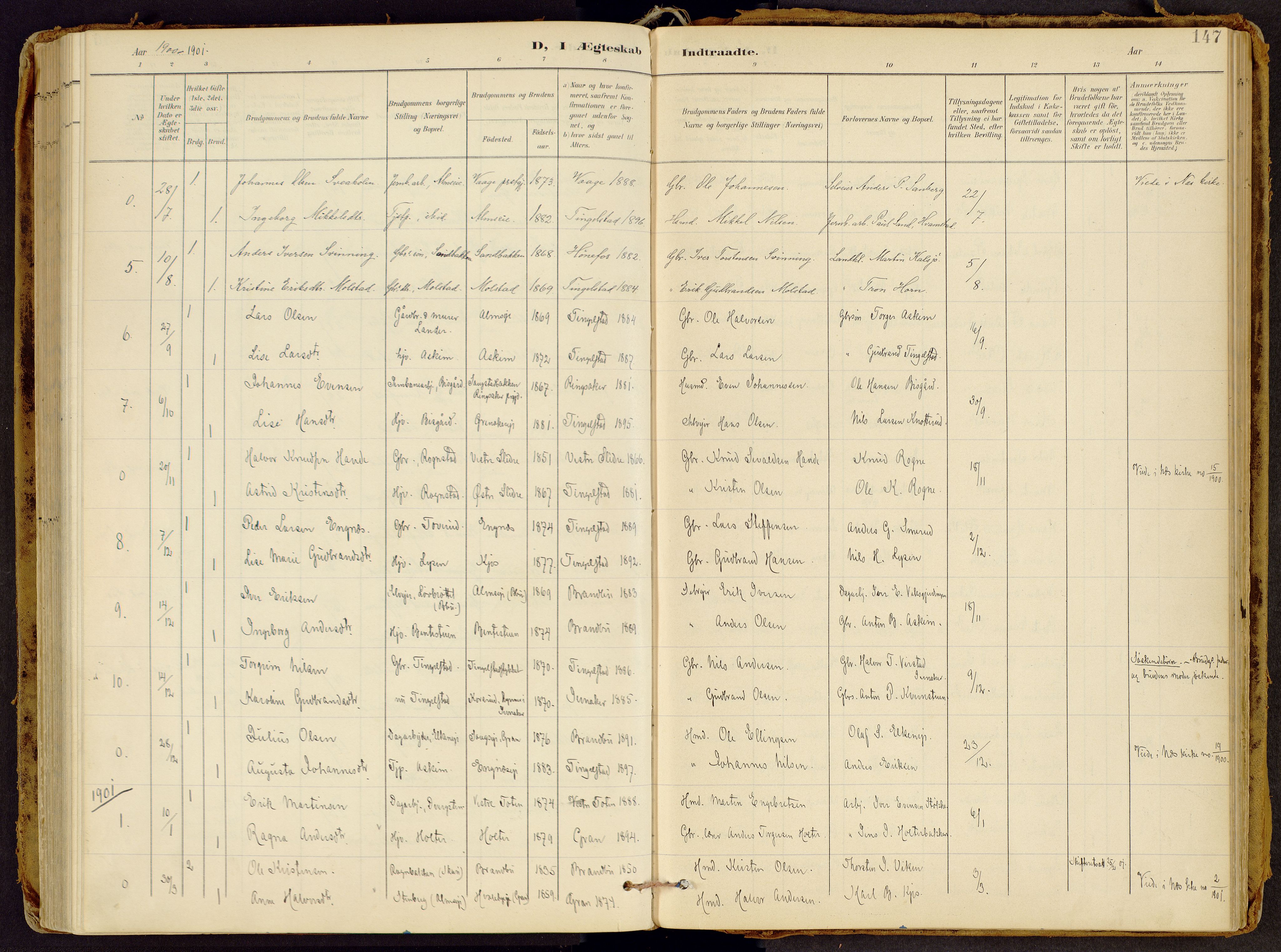 Brandbu prestekontor, SAH/PREST-114/H/Ha/Haa/L0002: Parish register (official) no. 2, 1899-1914, p. 147