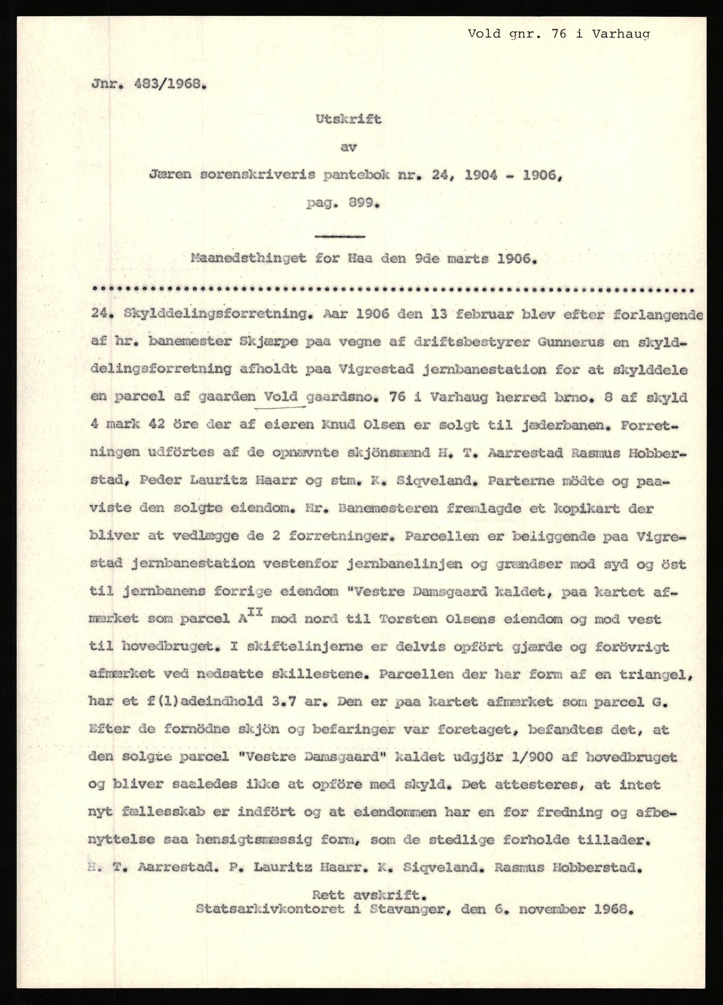 Statsarkivet i Stavanger, SAST/A-101971/03/Y/Yj/L0096: Avskrifter sortert etter gårdsnavn: Vistad - Vågen søndre, 1750-1930, p. 247