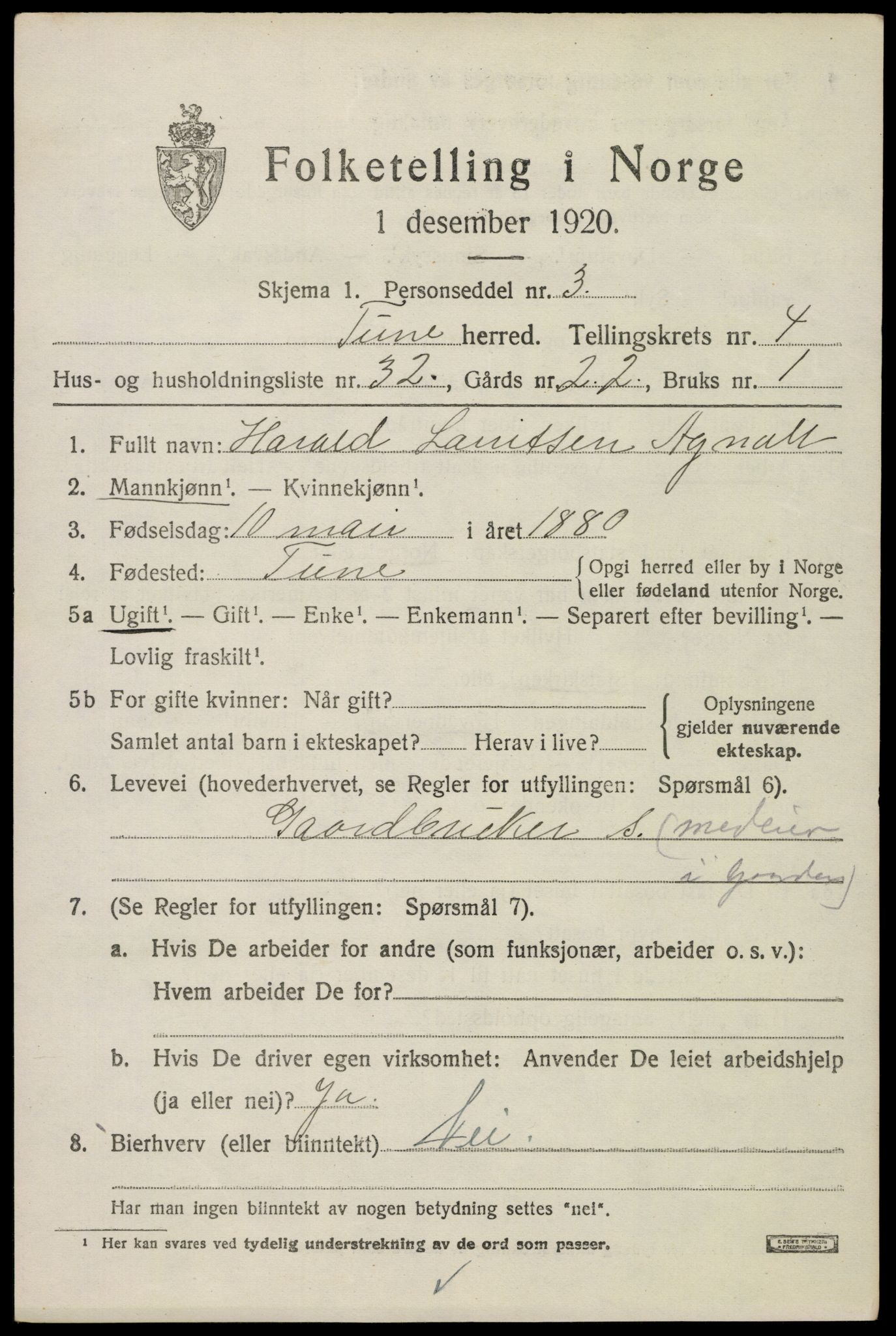 SAO, 1920 census for Tune, 1920, p. 5436