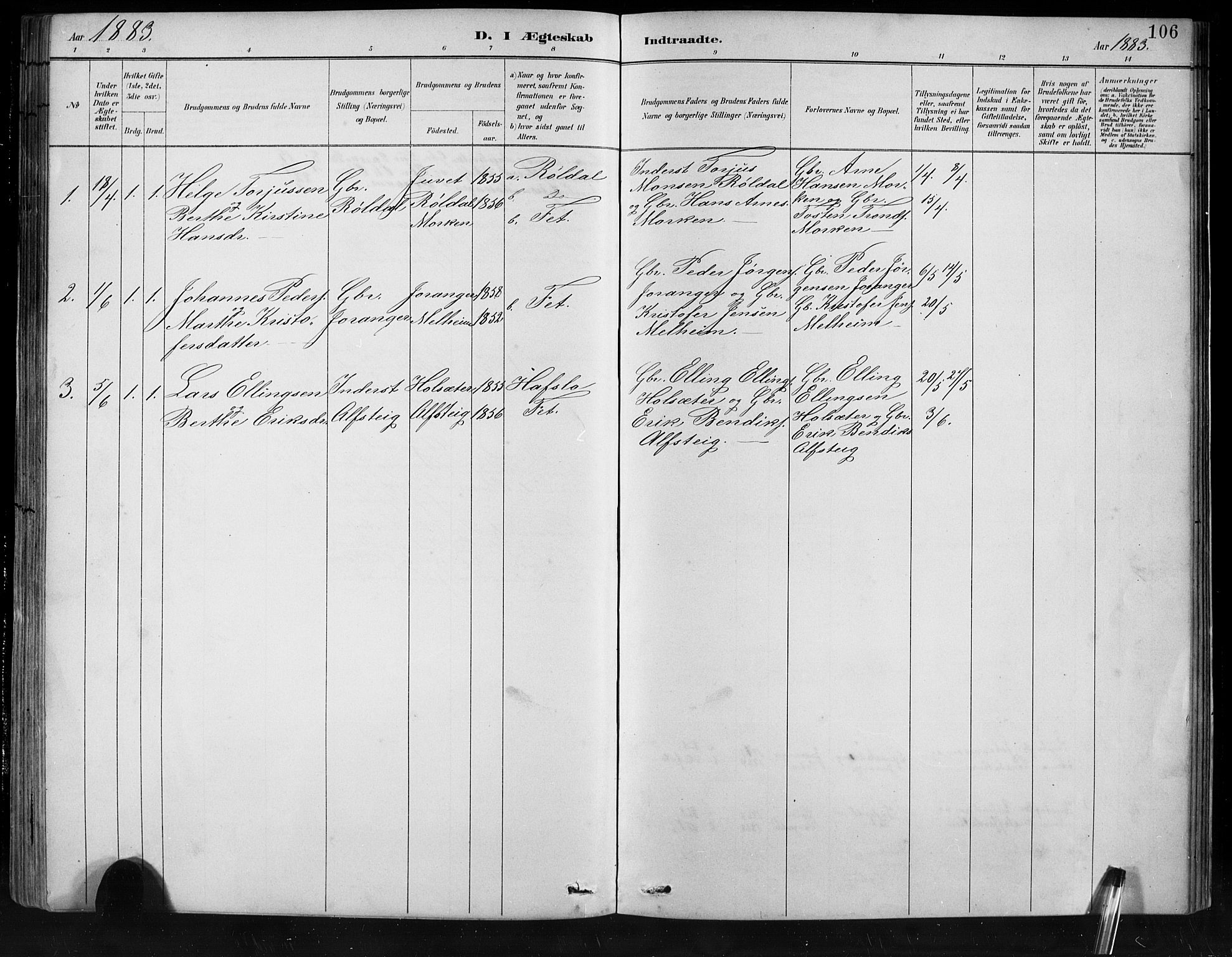 Jostedal sokneprestembete, SAB/A-80601/H/Hab/Habb/L0001: Parish register (copy) no. B 1, 1882-1921, p. 106