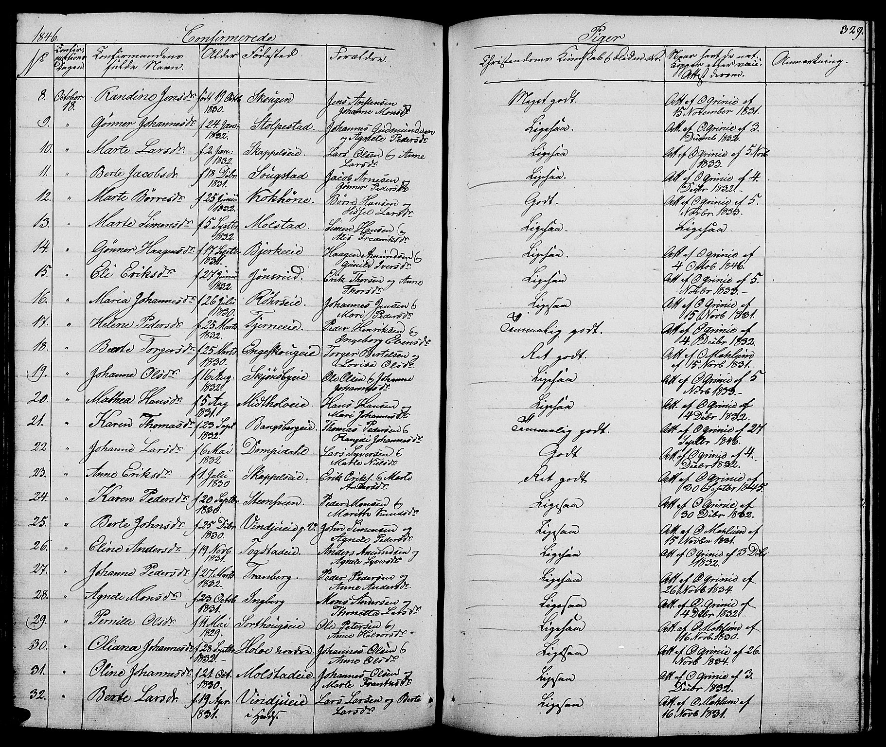 Ringsaker prestekontor, AV/SAH-PREST-014/L/La/L0005: Parish register (copy) no. 5, 1839-1850, p. 329