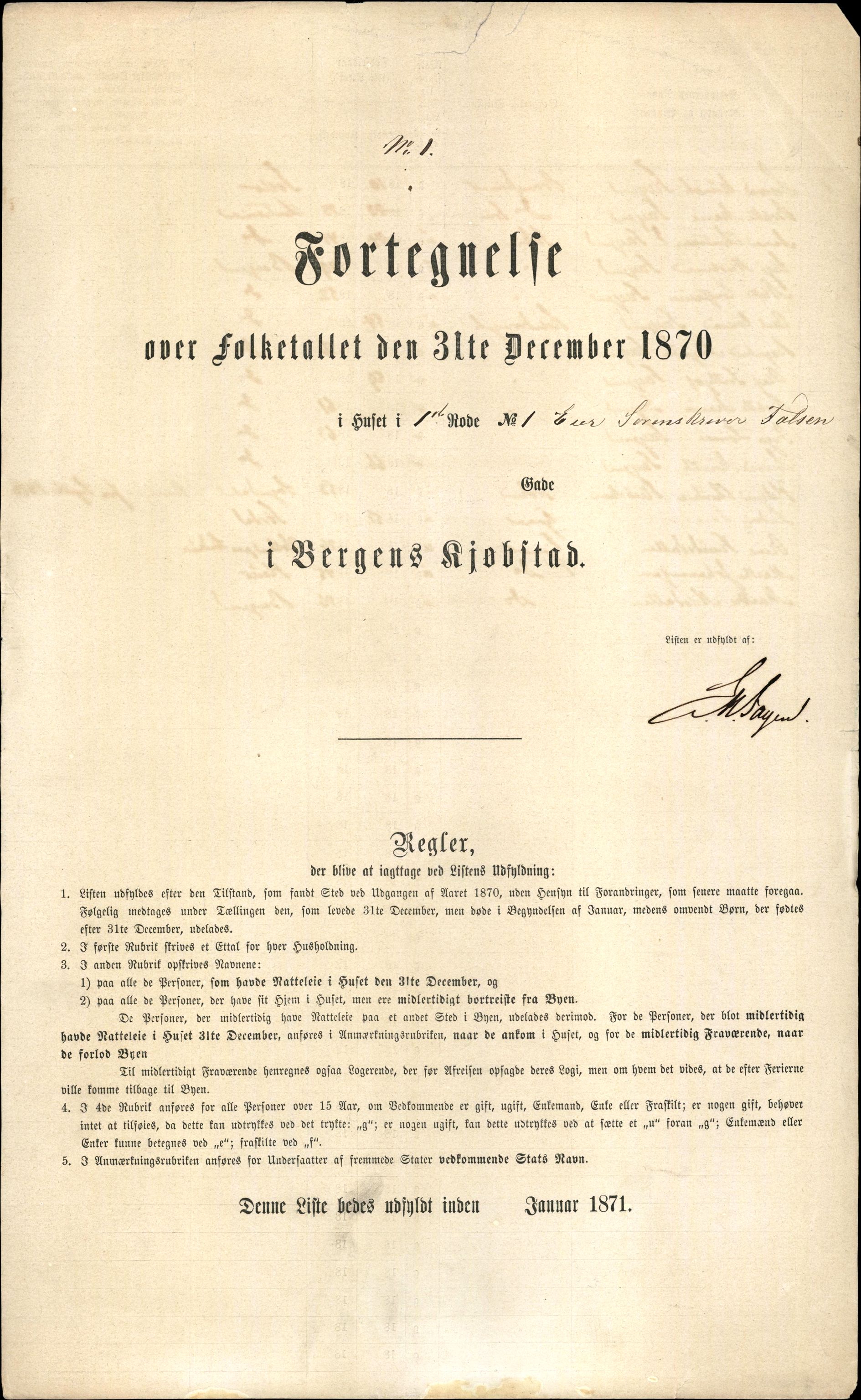 RA, 1870 census for 1301 Bergen, 1870