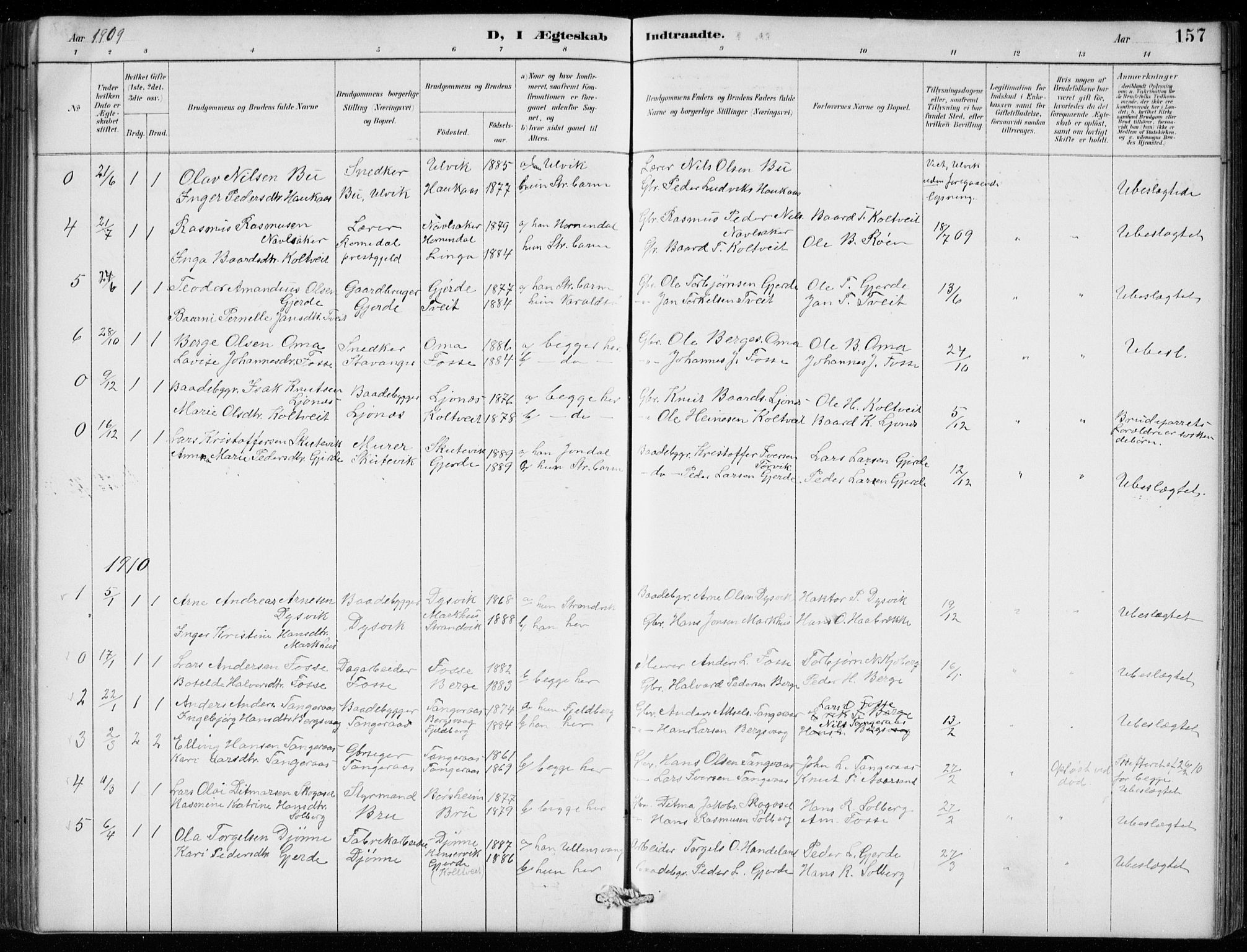 Strandebarm sokneprestembete, SAB/A-78401/H/Hab: Parish register (copy) no. B  1, 1891-1914, p. 157
