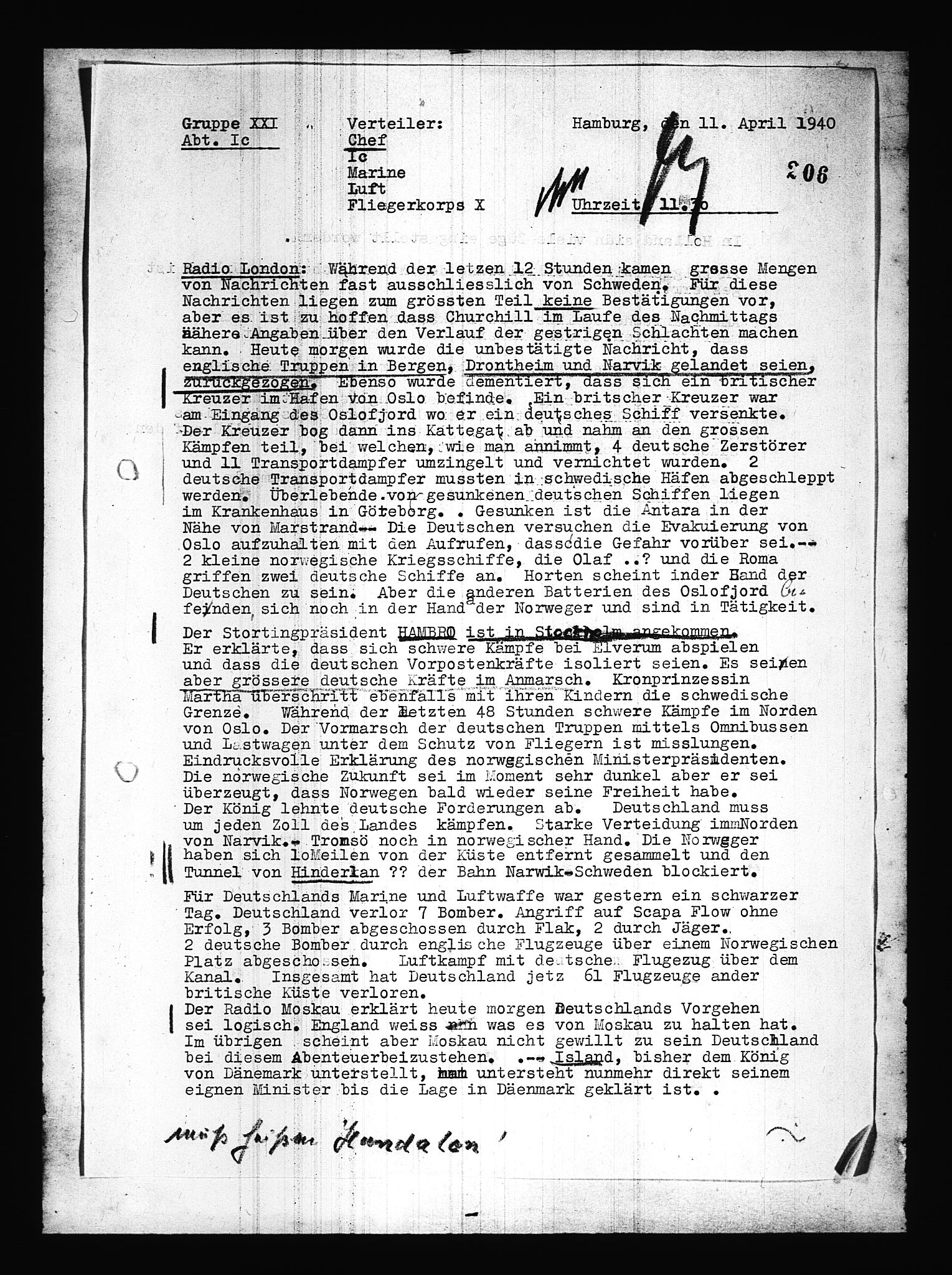 Documents Section, AV/RA-RAFA-2200/V/L0085: Amerikansk mikrofilm "Captured German Documents".
Box No. 724.  FKA jnr. 615/1954., 1940-1941, p. 48