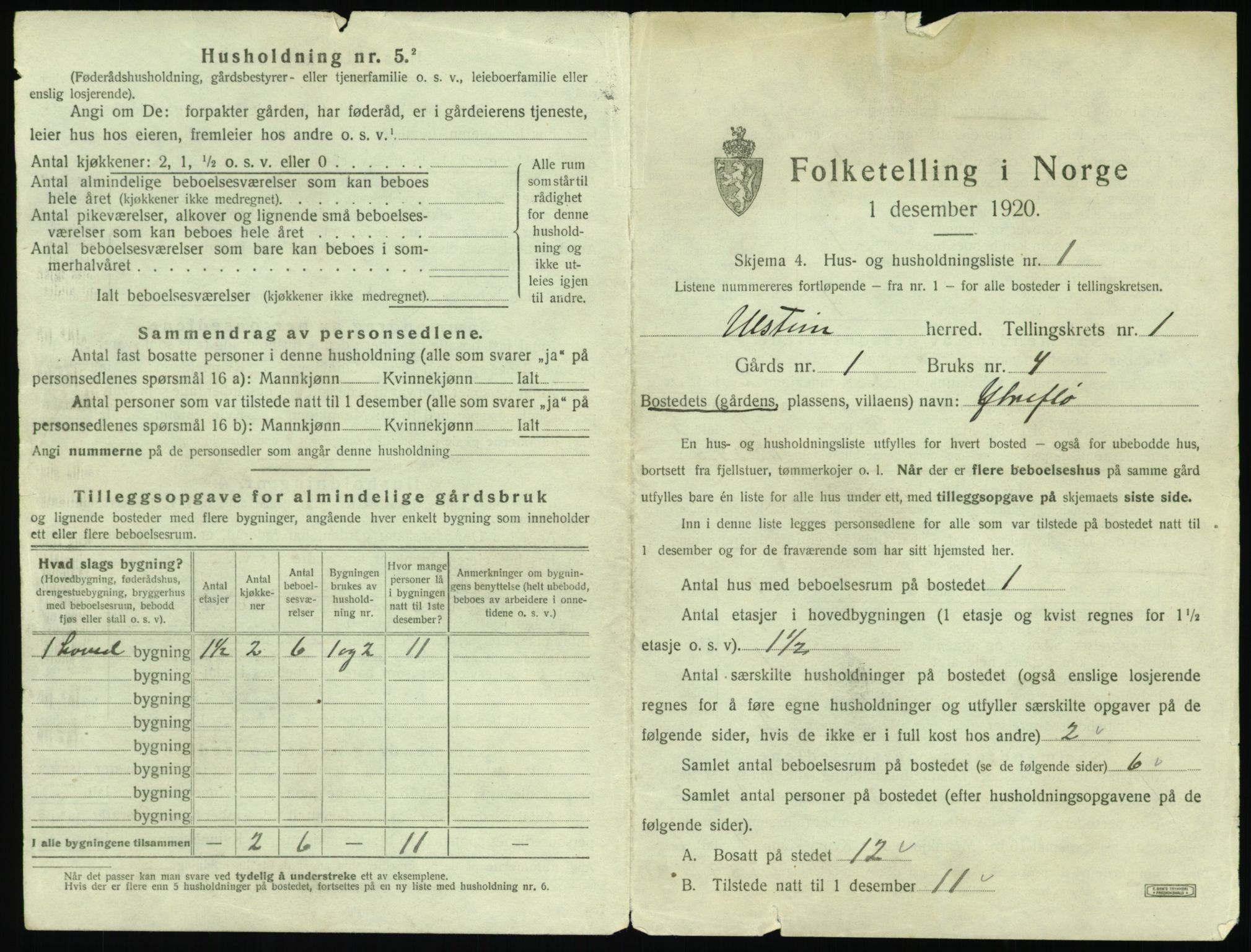 SAT, 1920 census for Ulstein, 1920, p. 48