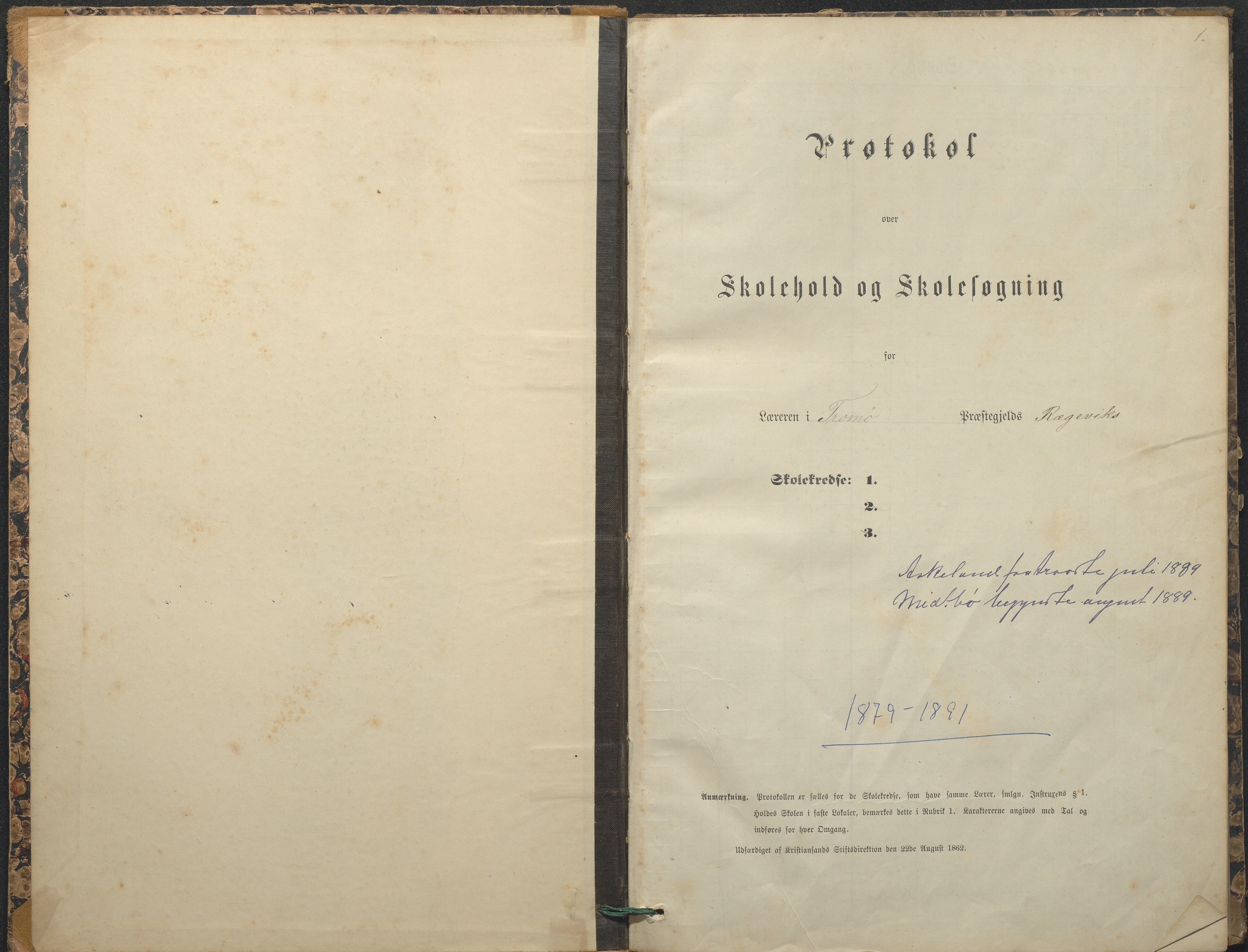 Tromøy kommune frem til 1971, AAKS/KA0921-PK/04/L0065: Rægevik - Karakterprotokoll, 1879-1891, p. 1