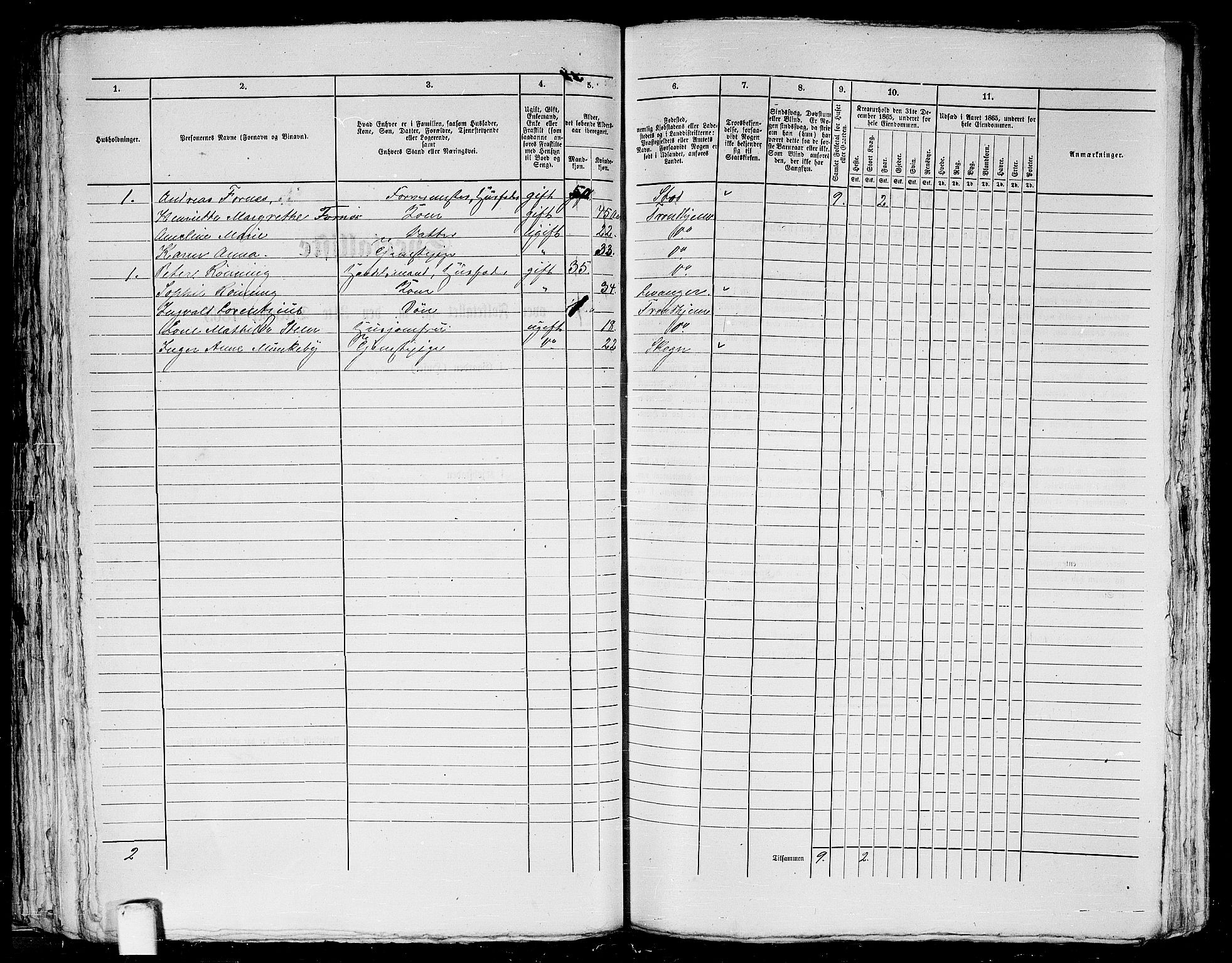 RA, 1865 census for Trondheim, 1865, p. 218