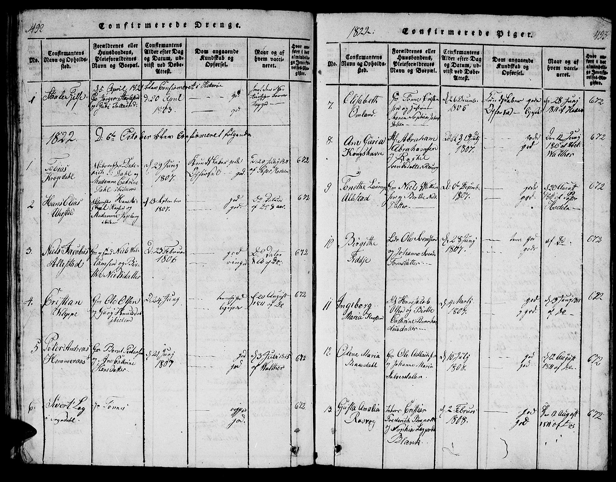 Flekkefjord sokneprestkontor, AV/SAK-1111-0012/F/Fb/Fbb/L0001: Parish register (copy) no. B 1, 1815-1830, p. 492-493