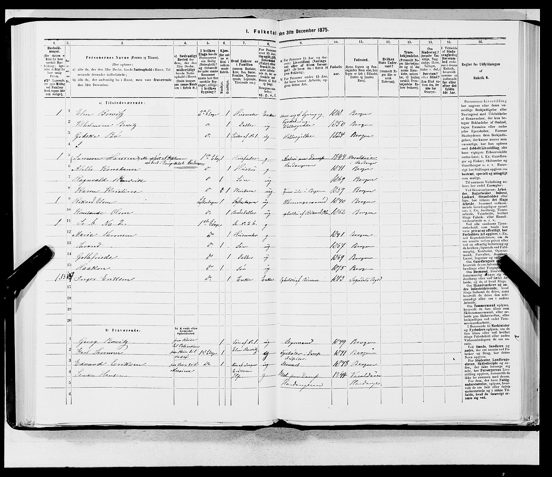 SAB, 1875 census for 1301 Bergen, 1875, p. 188