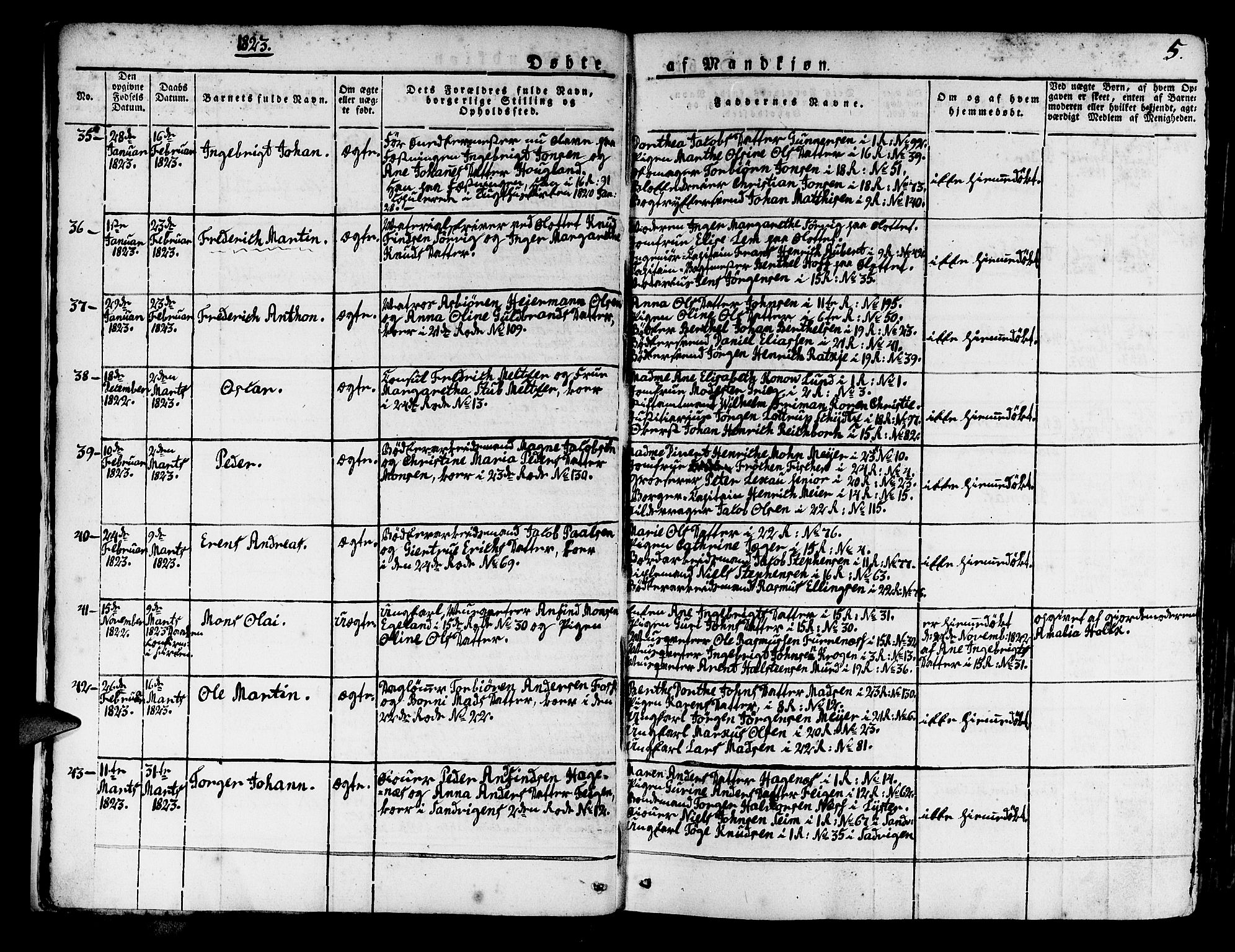 Korskirken sokneprestembete, SAB/A-76101/H/Haa/L0014: Parish register (official) no. A 14, 1823-1835, p. 5
