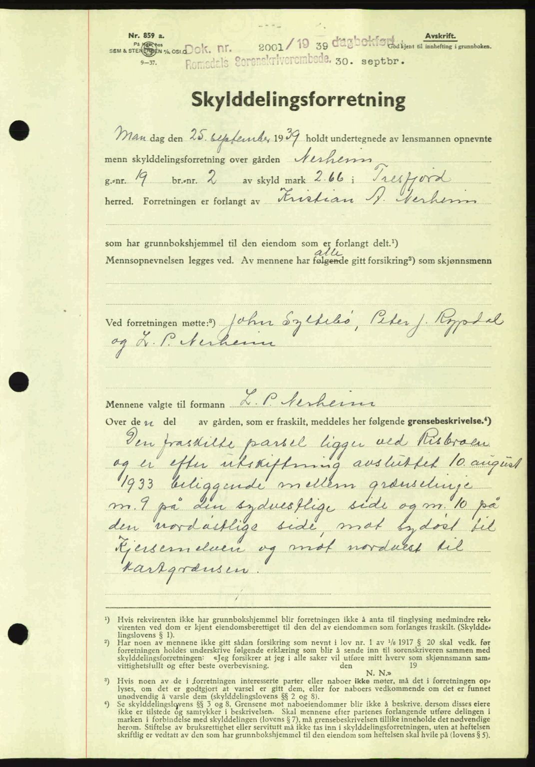 Romsdal sorenskriveri, AV/SAT-A-4149/1/2/2C: Mortgage book no. A7, 1939-1939, Diary no: : 2001/1939