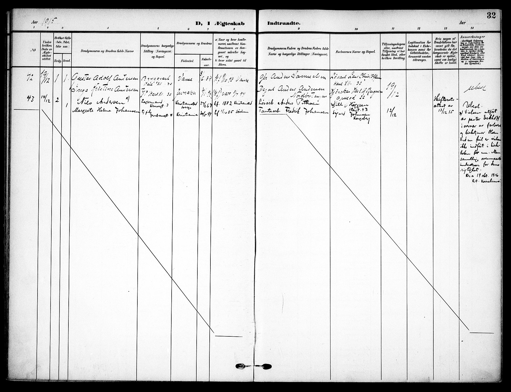 Vaterland prestekontor Kirkebøker, AV/SAO-A-10880/F/Fa/L0002: Parish register (official) no. 2, 1907-1921, p. 32