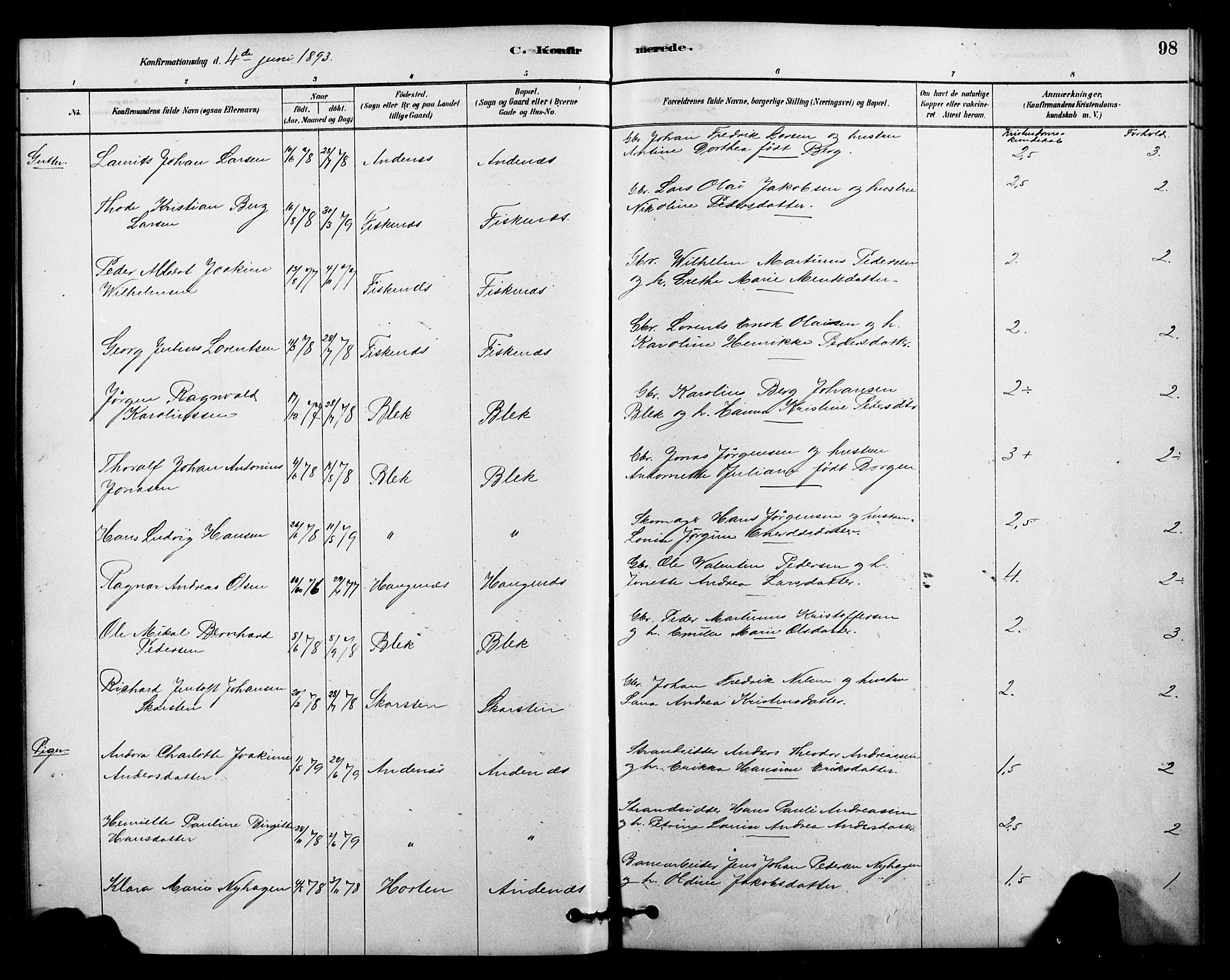 Ministerialprotokoller, klokkerbøker og fødselsregistre - Nordland, SAT/A-1459/899/L1436: Parish register (official) no. 899A04, 1881-1896, p. 98