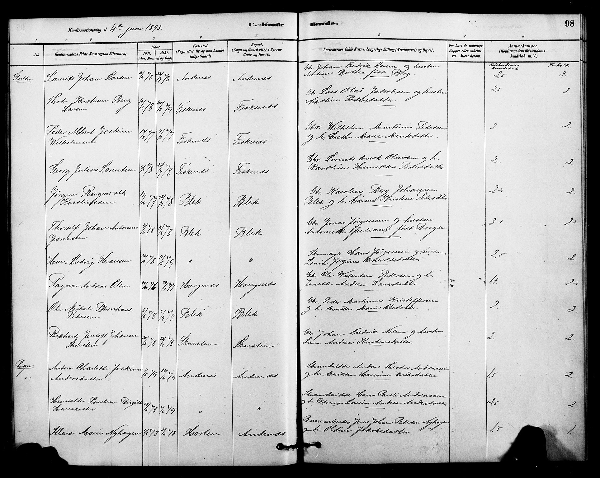 Ministerialprotokoller, klokkerbøker og fødselsregistre - Nordland, AV/SAT-A-1459/899/L1436: Parish register (official) no. 899A04, 1881-1896, p. 98