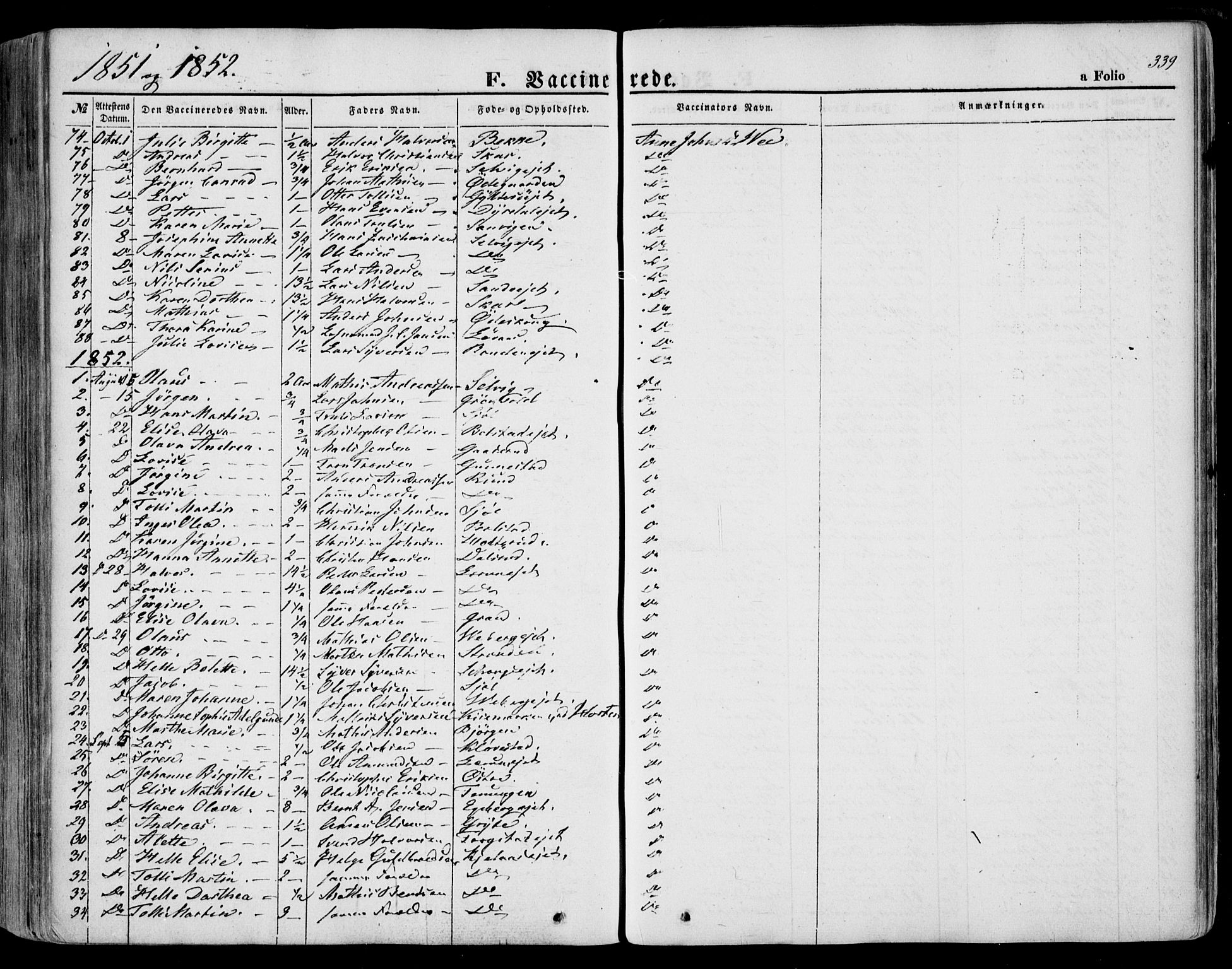 Sande Kirkebøker, SAKO/A-53/F/Fa/L0004: Parish register (official) no. 4, 1847-1864, p. 339