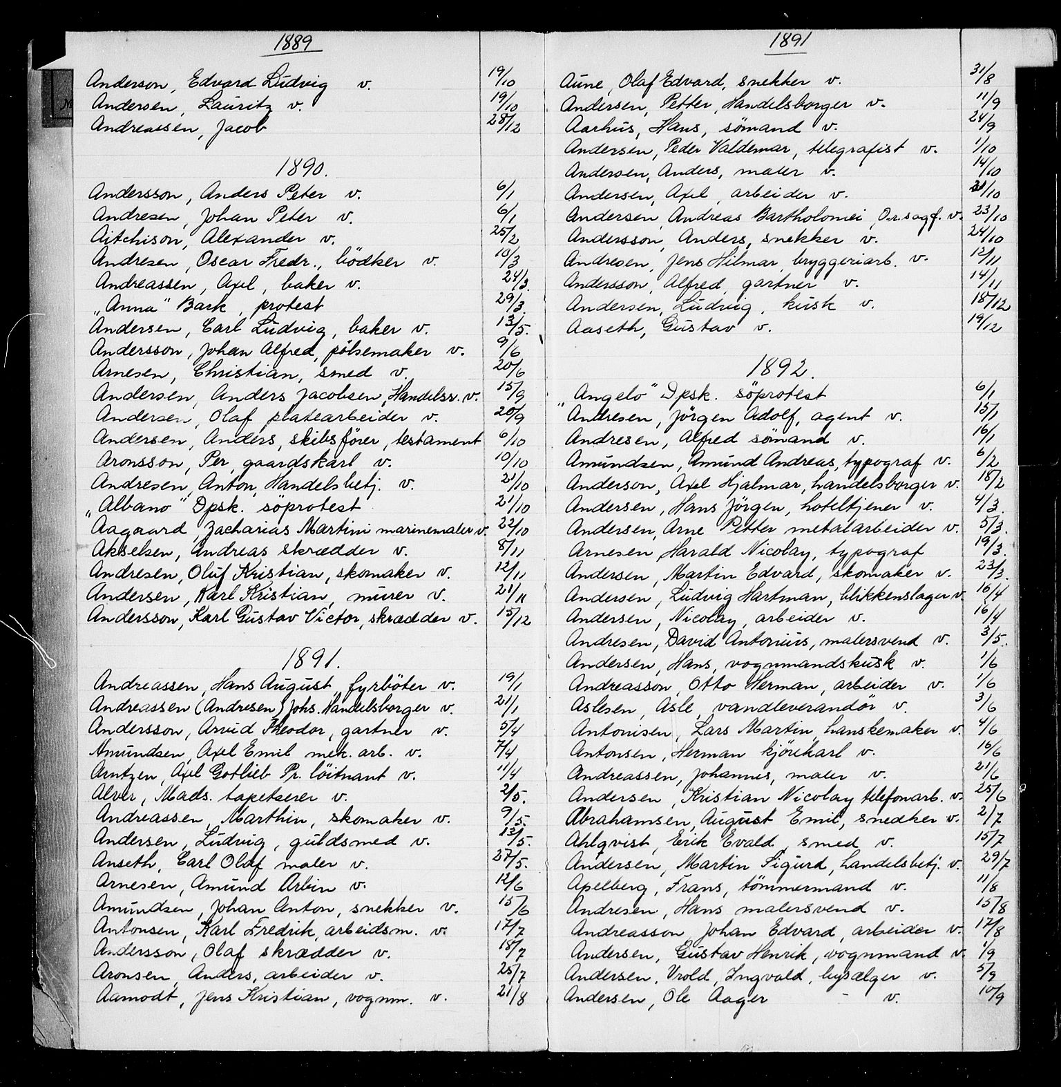 Oslo byfogd avd. I, AV/SAO-A-10220/L/La/L0001: Register - Vigsler og testamenter, 1886-1910, p. 3