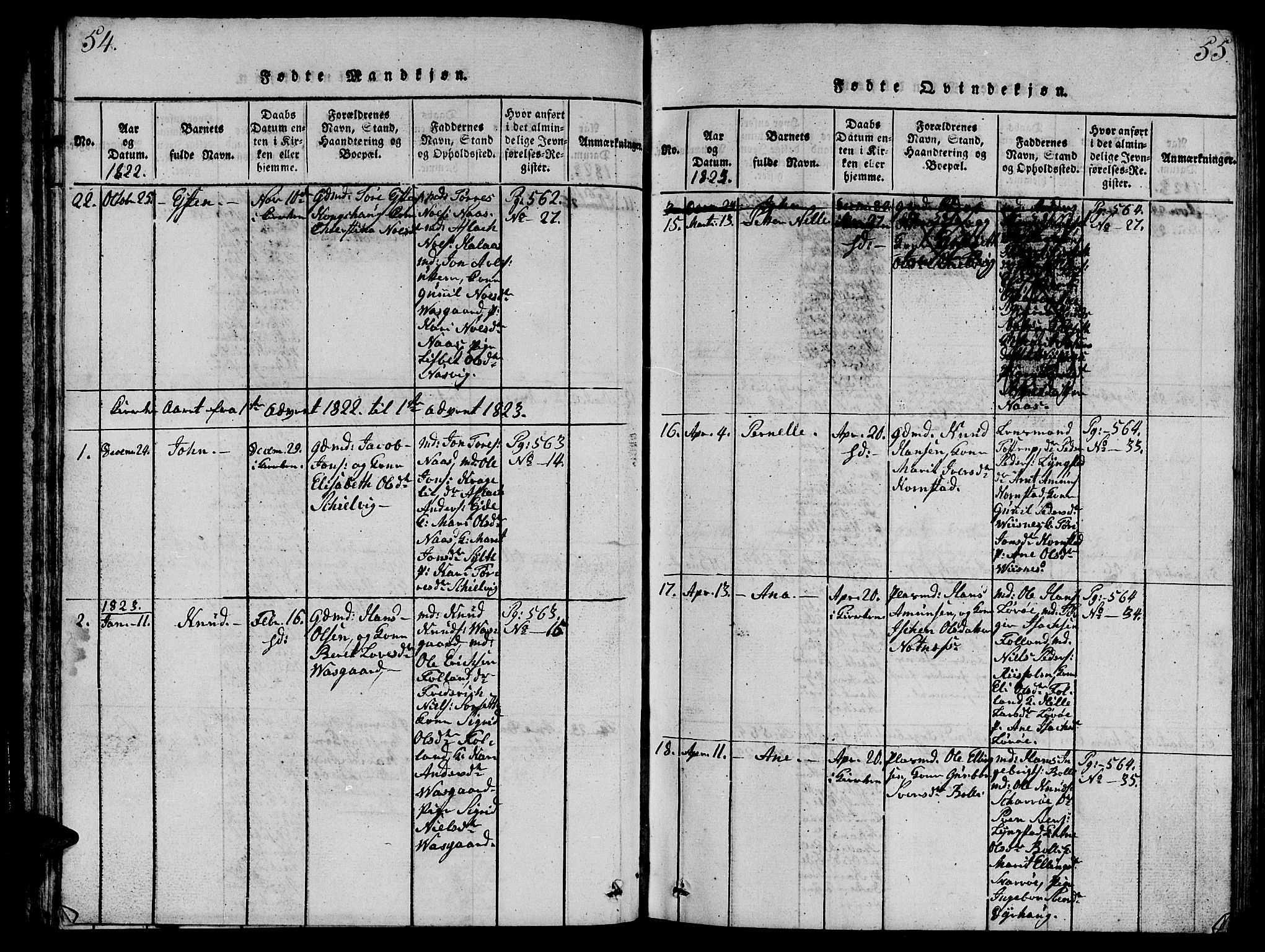 Ministerialprotokoller, klokkerbøker og fødselsregistre - Møre og Romsdal, SAT/A-1454/570/L0831: Parish register (official) no. 570A05, 1819-1829, p. 54-55