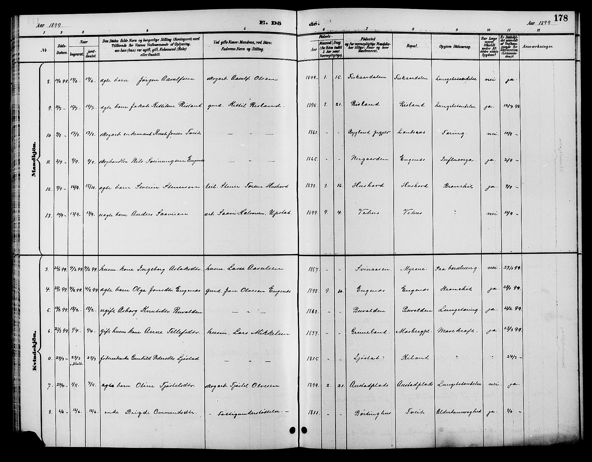 Åmli sokneprestkontor, AV/SAK-1111-0050/F/Fb/Fbc/L0004: Parish register (copy) no. B 4, 1889-1902, p. 178