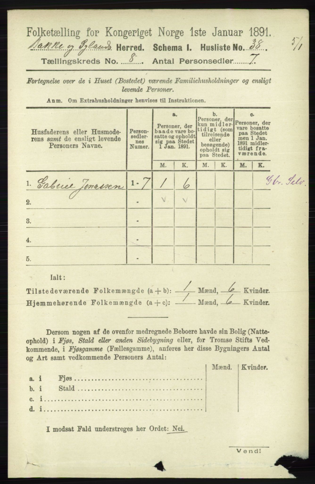 RA, 1891 census for 1045 Bakke, 1891, p. 1481